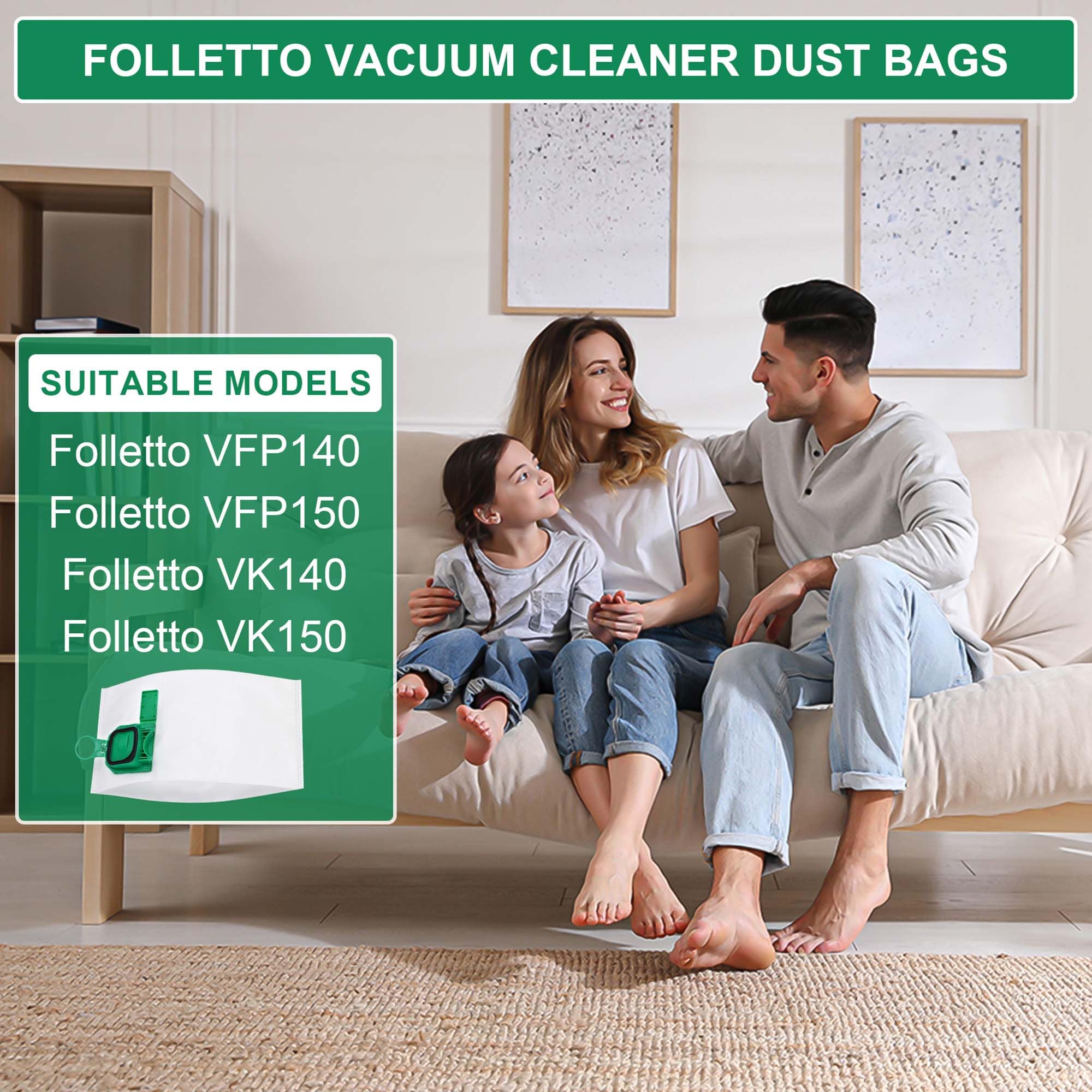 12 Staubbeutel für Vorwerk Kobold VK140 VK150 FP140 FP150 + 2 Filter, hocheffiziente Mikrofaser Filterbeutel, reiß und reibungsfest