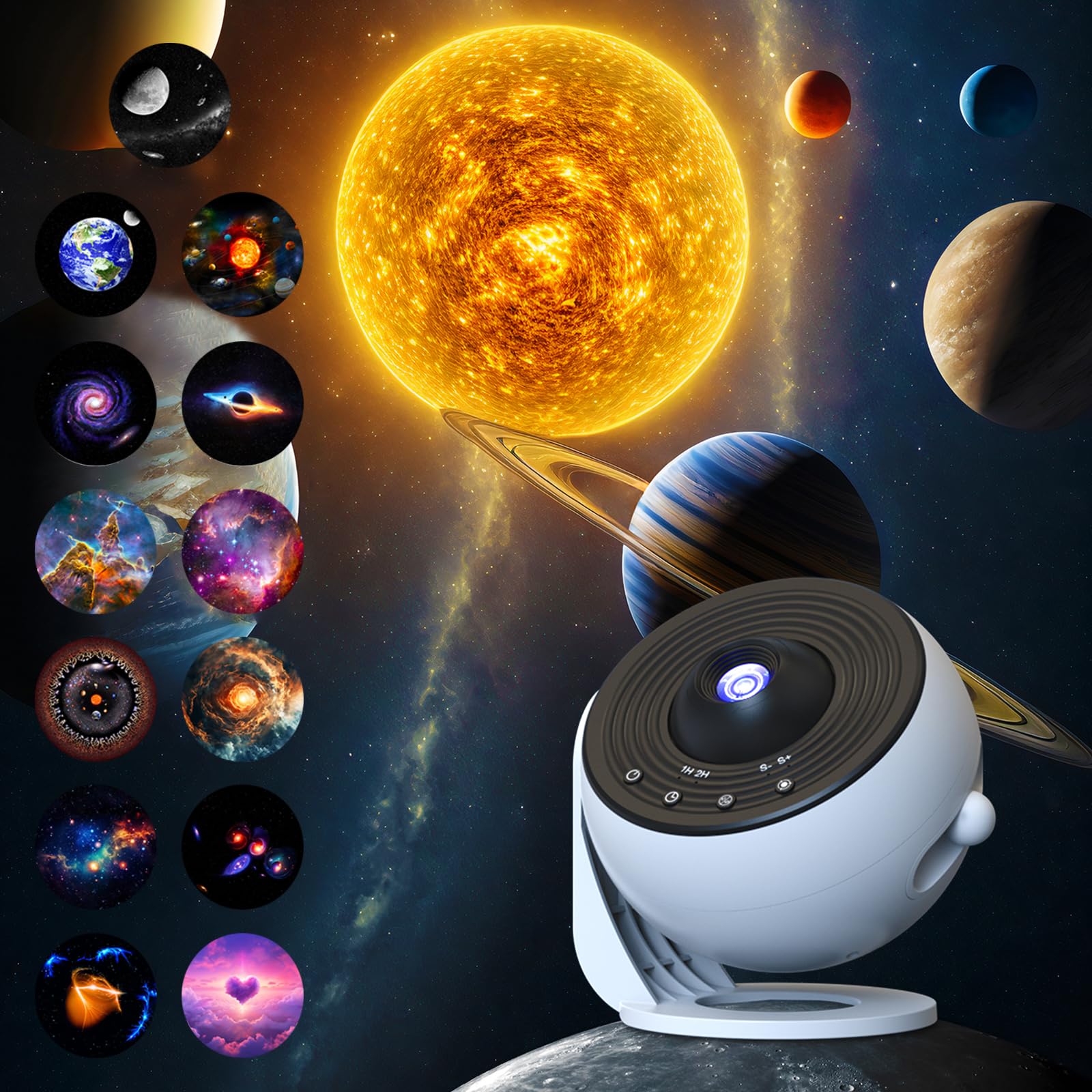 Adiwo Galaxy Projektor, 13 in 1 Sternenhimmel projektor, Planetarium Projector für Room Decor, Kann mit einem Mobiltelefon verbunden Werden, um Musik abzuspielen
