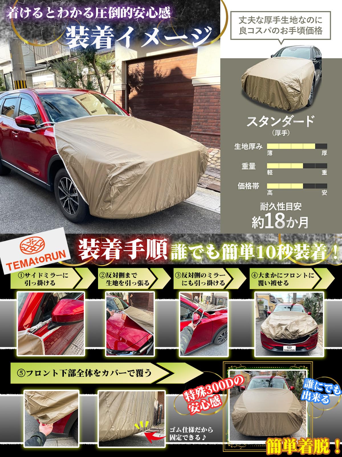 Amazon.co.jp: 【テマトラン】 車 ボンネットカバー 厚手 300d 