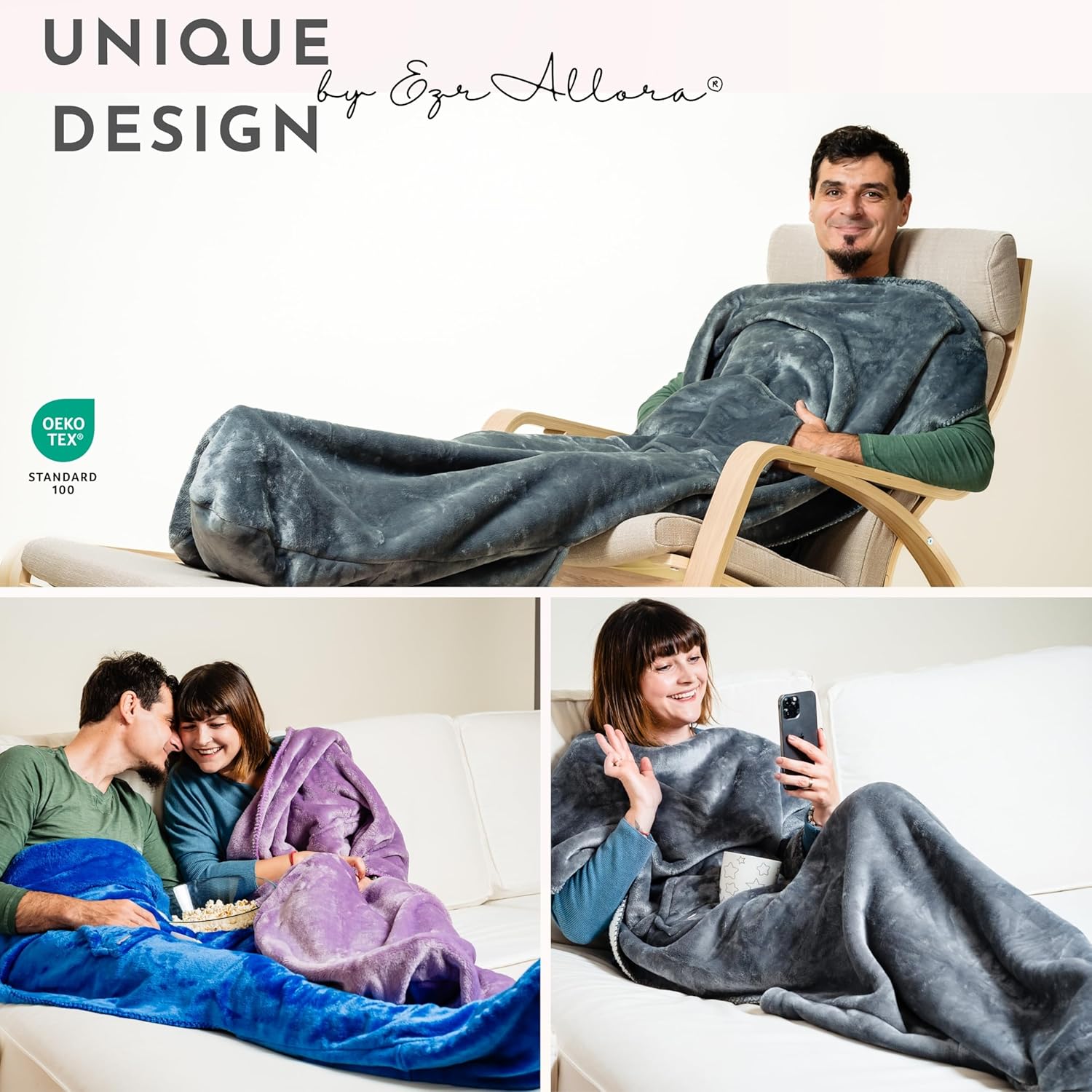 Premium Double Layer Foot Pocket Blanket -Patent Pending- Gamer Gift for Men Who Have Everything - Father's Day Useful Gifts for Dad Who Wants Nothing (Double Layer, Silver Grey) - Image 8