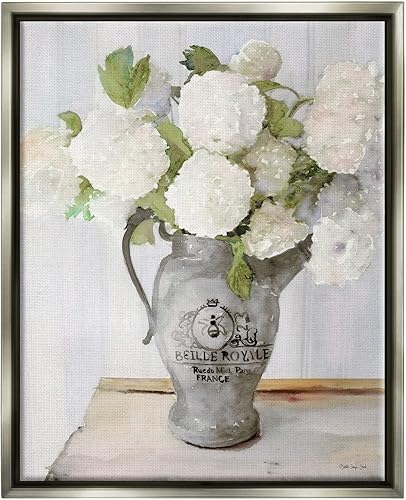 Stupell Industries White Hydrangea in French Country Pitcher Still Life, Floater Frame, Design by Stellar Design Studio