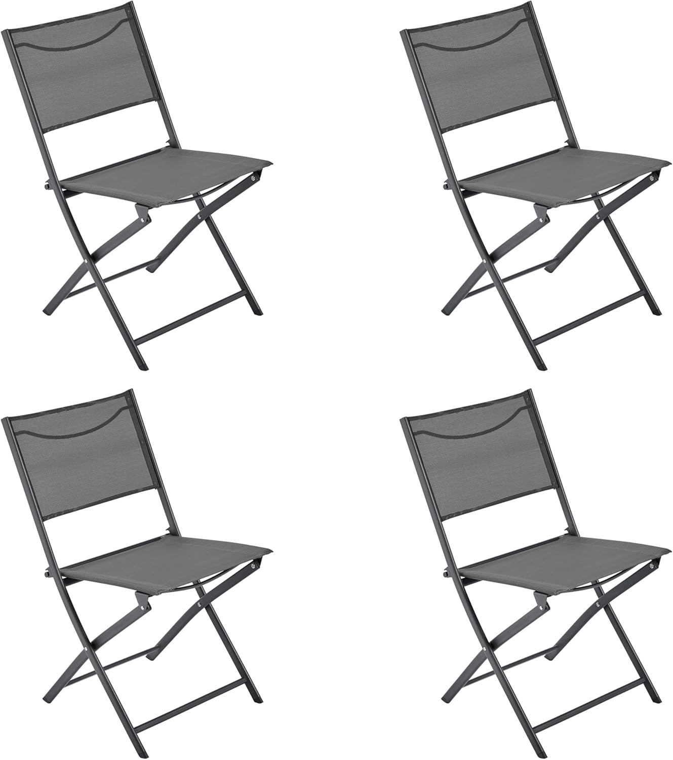 Yaheetech Patio Chairs Set of 4 with Metal Frame, Outdoor Folding Chairs with Backrests for Camping, Lawn, Yard, Beach, Dark Gray