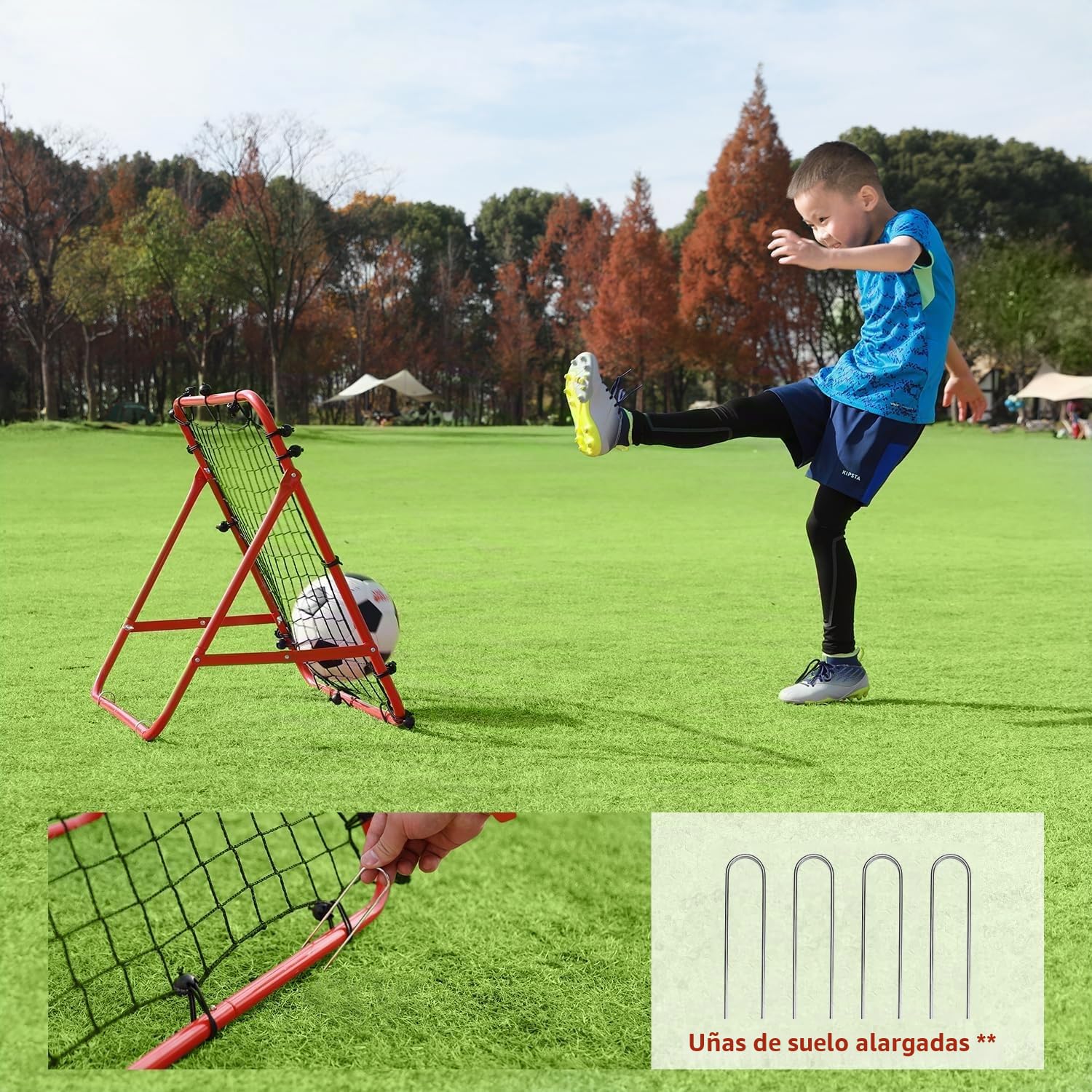 Red de rebote de fútbol ajustable de 62 x 62 cm, entrenador de fútbol de doble ángulo con marco de acero, reboteador plegable portátil para pases y práctica de tiro, equipo deportivo al aire libre