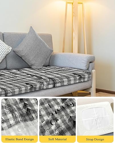 Miniatura 4 de Christmas Tree Couch Cushion Covers, Stretch Sofa Cover with Elastic Bottom, Black and White Checkered Xmas Tree Sofa Slipcovers Protector Washable