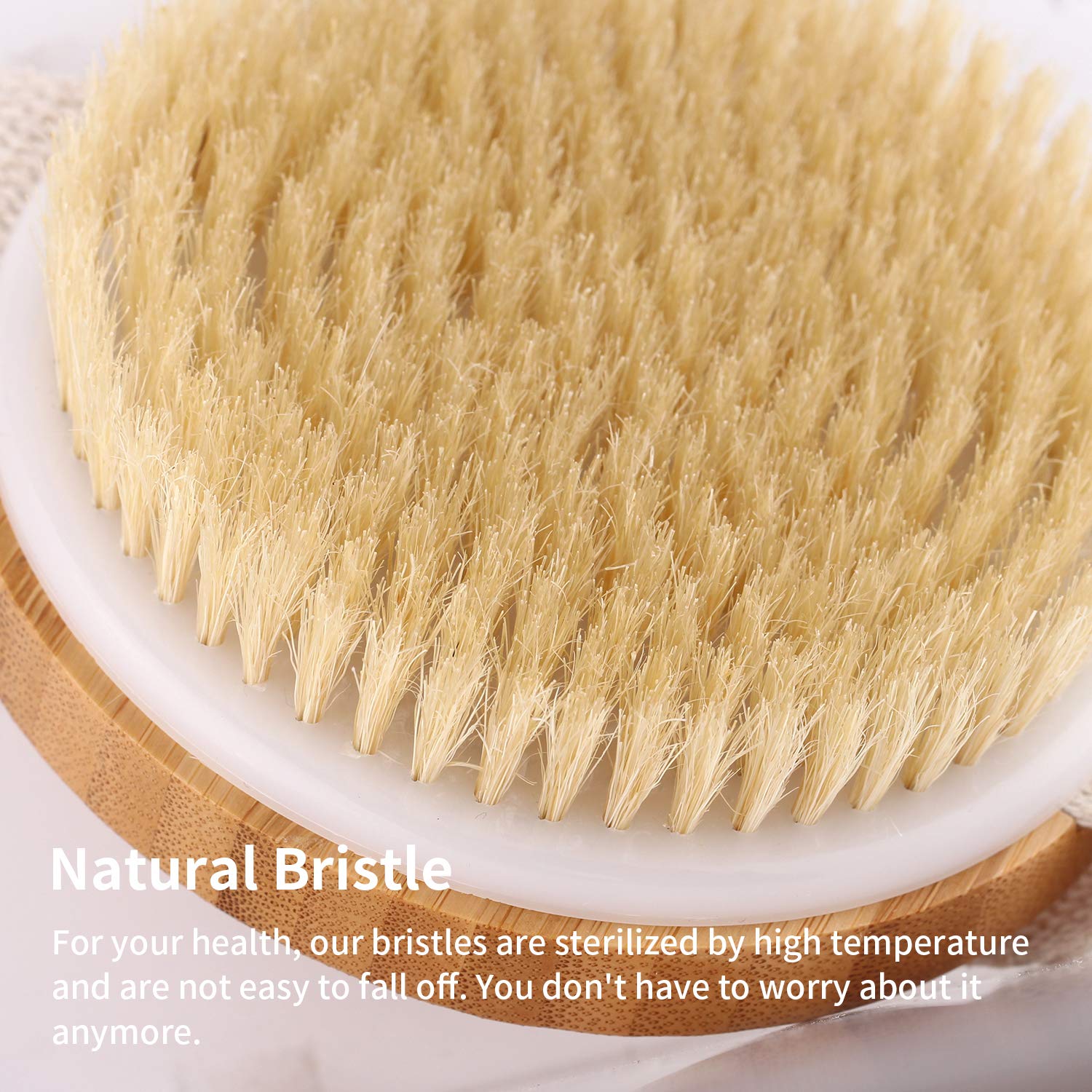 Body Brush Shower Back Scrubber Dry Exfoliating Brush Natural Bristle