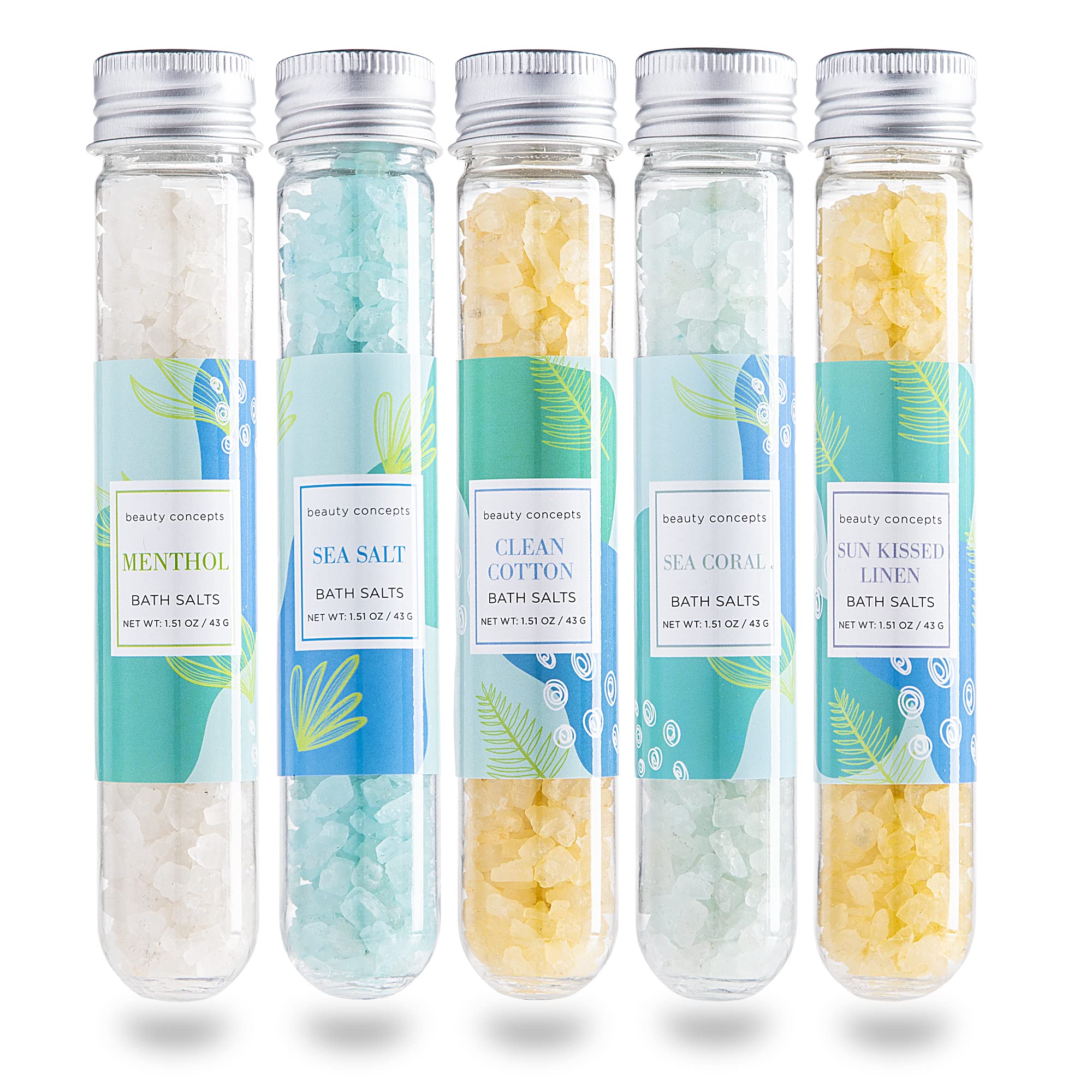 B.C. Beauty Concepts Aromatherapy Bath Salts- Epsom Salts for Soaking, Relaxing Bath Spa Set, Scented in Vanilla Almond, Shea Butter, Sweet Mint, Honey Rose, and Lavender, Relaxing Beach