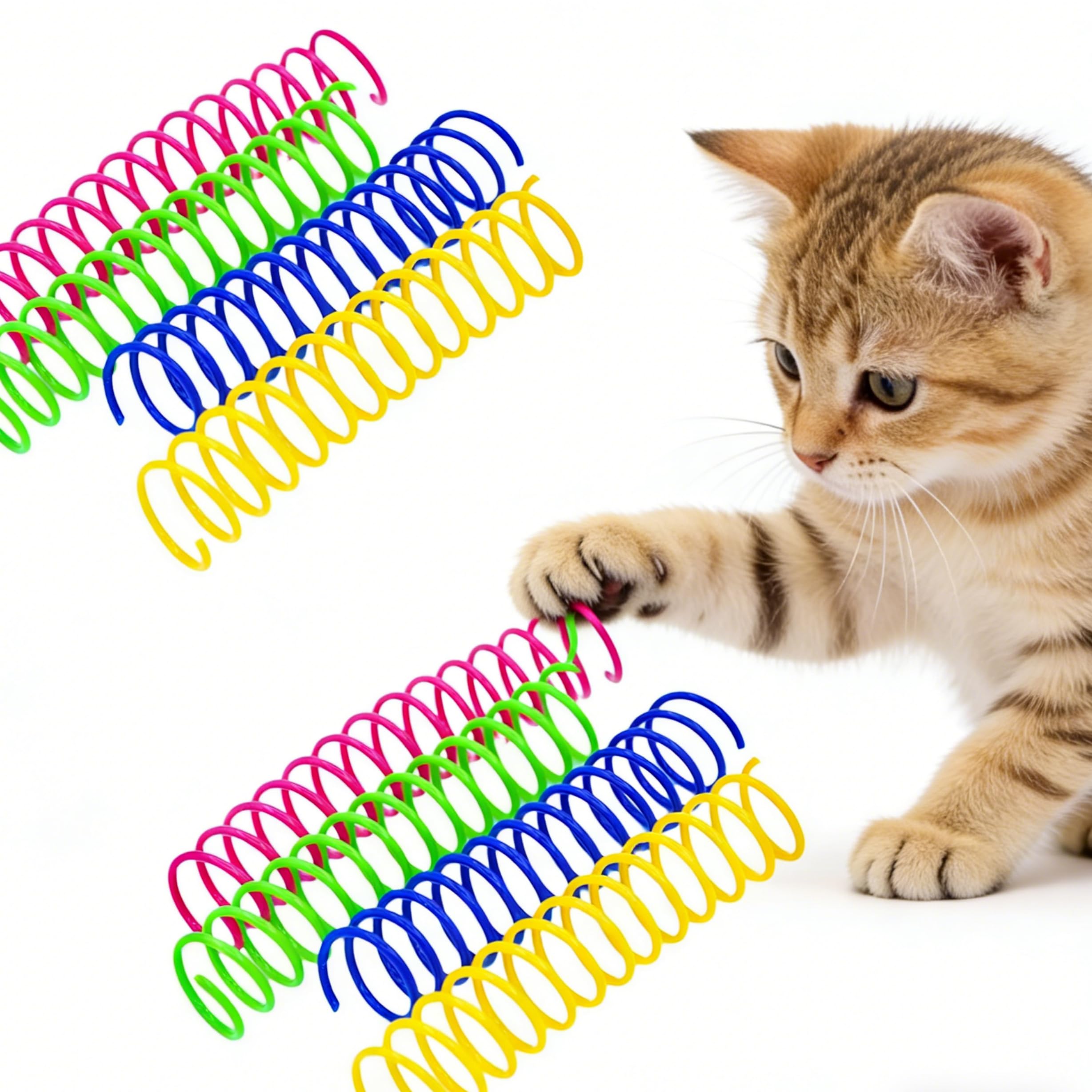 Interactive Cat Spring Toys, Multicolored Plastic Spiral Coil Springs for Kittens, Fun Bouncing and Chasing Toys for Intelligence Training and Exercise (Large)