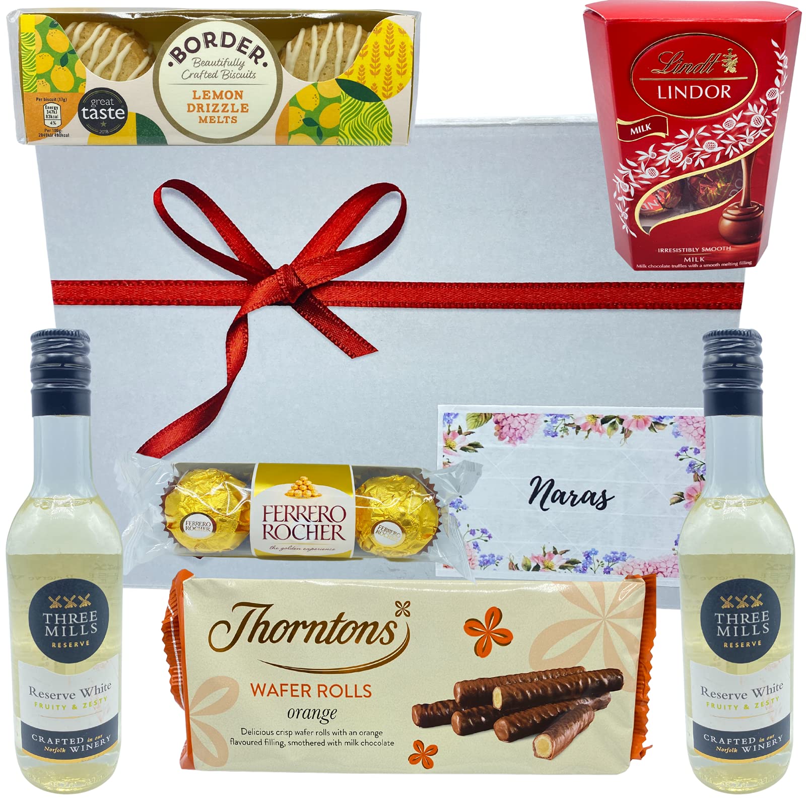 White Wine Gift Set - 2x White Wine and Chocolate Gift Set, Crisps, Biscuits and Wafer Rolls - Wine Hampers for Couples, Birthday Gifts for Women, Wine Gifts for Women