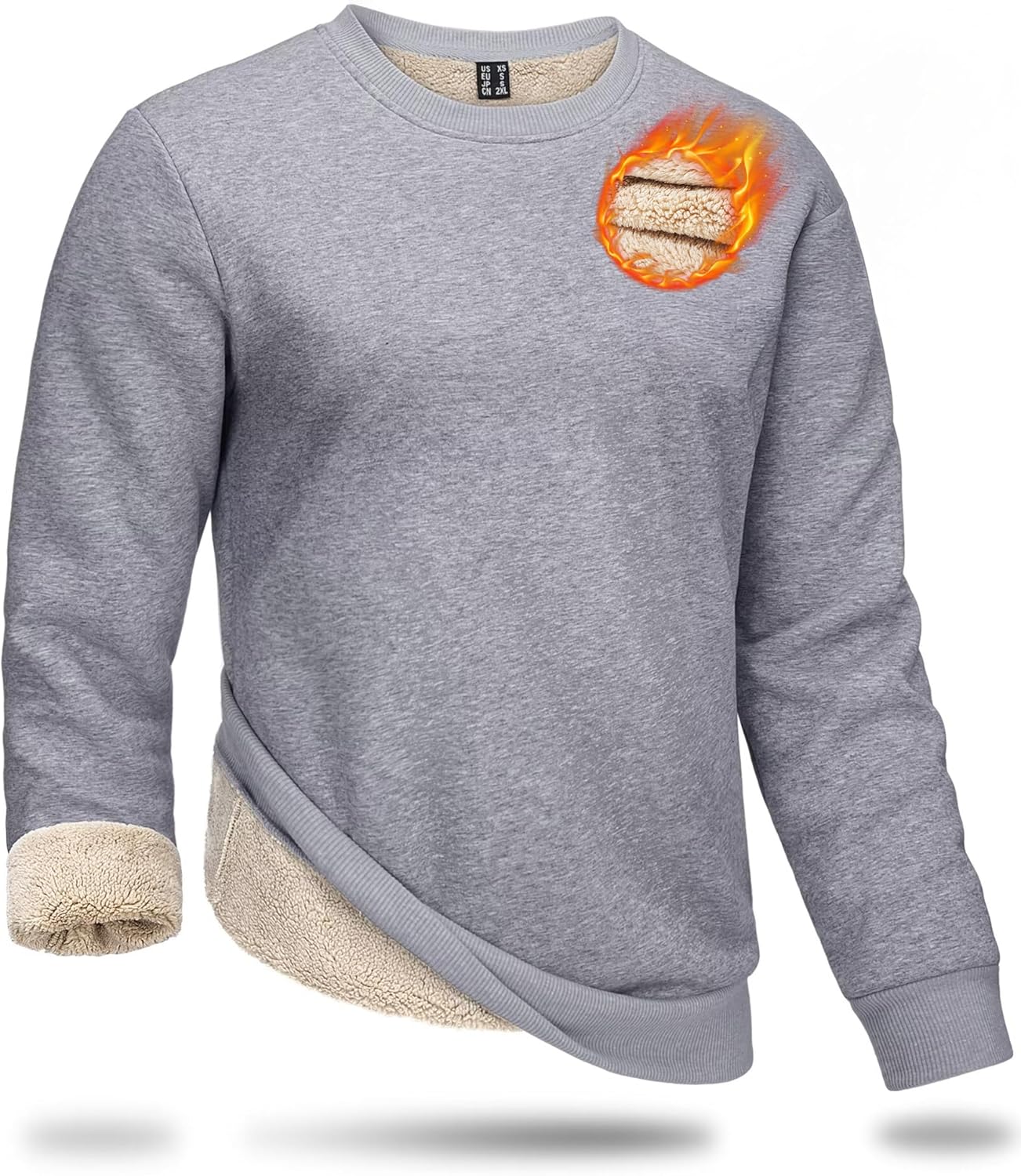 Boladeci Men's Full Sherpa Lined Crewneck Sweatshirts Heavy-weight Fleece Pullover Thick Thermal Long Sleeve Cotton