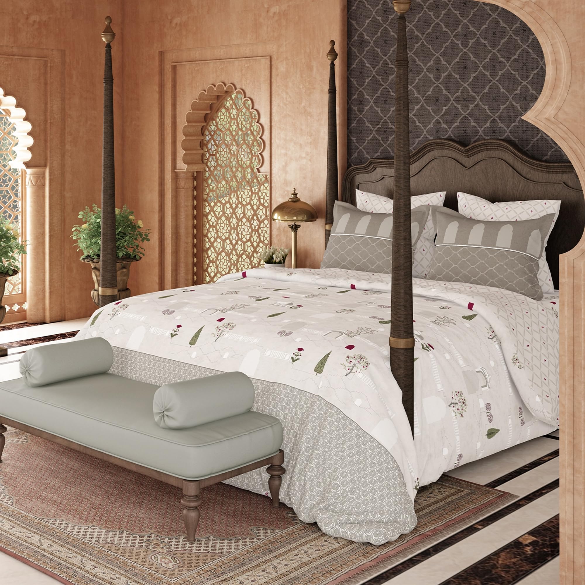 myTrident Classic Road to Jaipur 100% Cotton King Size Duvet Set (1 Duvet 226 CM X 266 CM, 1 Bedsheet 274 CM X 274 CM & 4 Pillow Covers 46 CM x 69 CM), 210 TC Satin, Baori Baatein-image-14