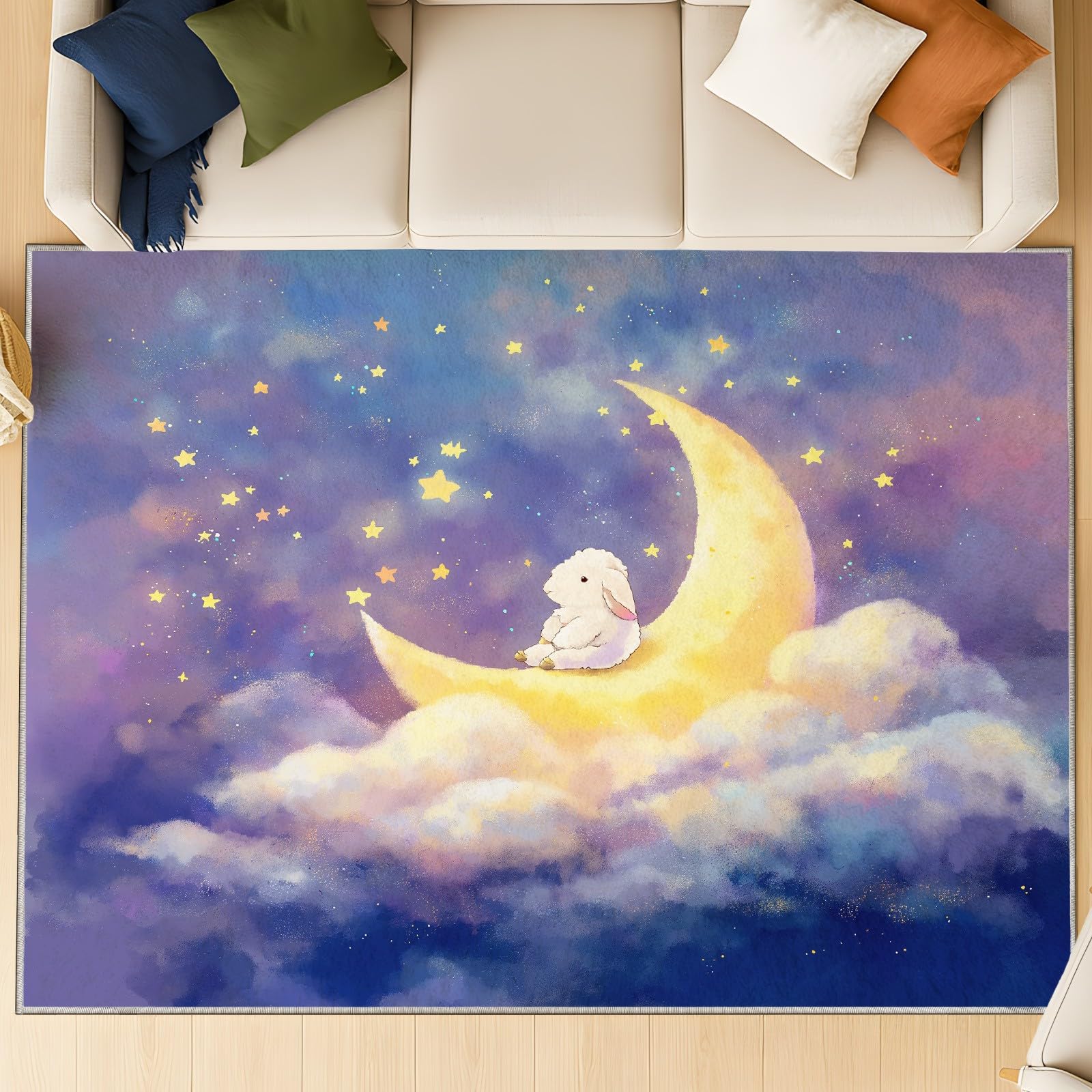Générique Tapis de Onirique Animal Ciel Étoilé Dessin Animé Garçons Filles Adolescents Tapis de Lune Agneau Antidérapant Flanelle Tapiss pour Salon Chambre à Coucher Chambre d'enfant 90 x 150 cm