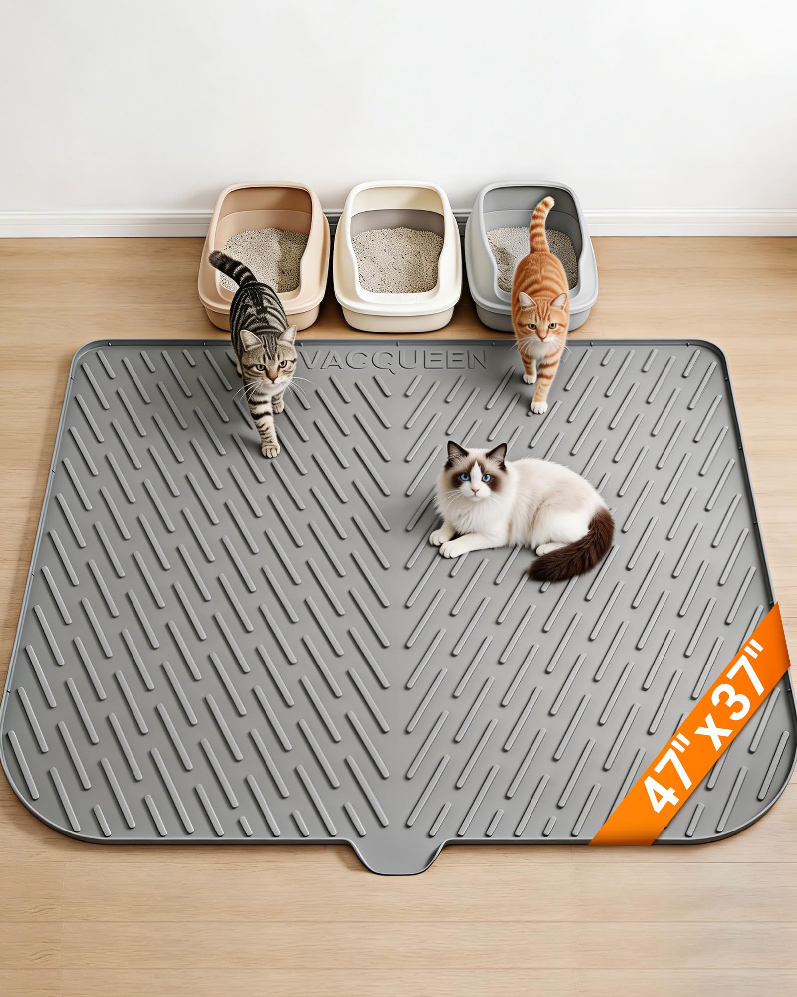 Cat Litter Box Mat, 47" x 37" Extra Large Cat Litter Mat, Silicone Waterproof Litter Trapping Mat for Scatter Control Soft on Kitty Paws Non-Slip Easy