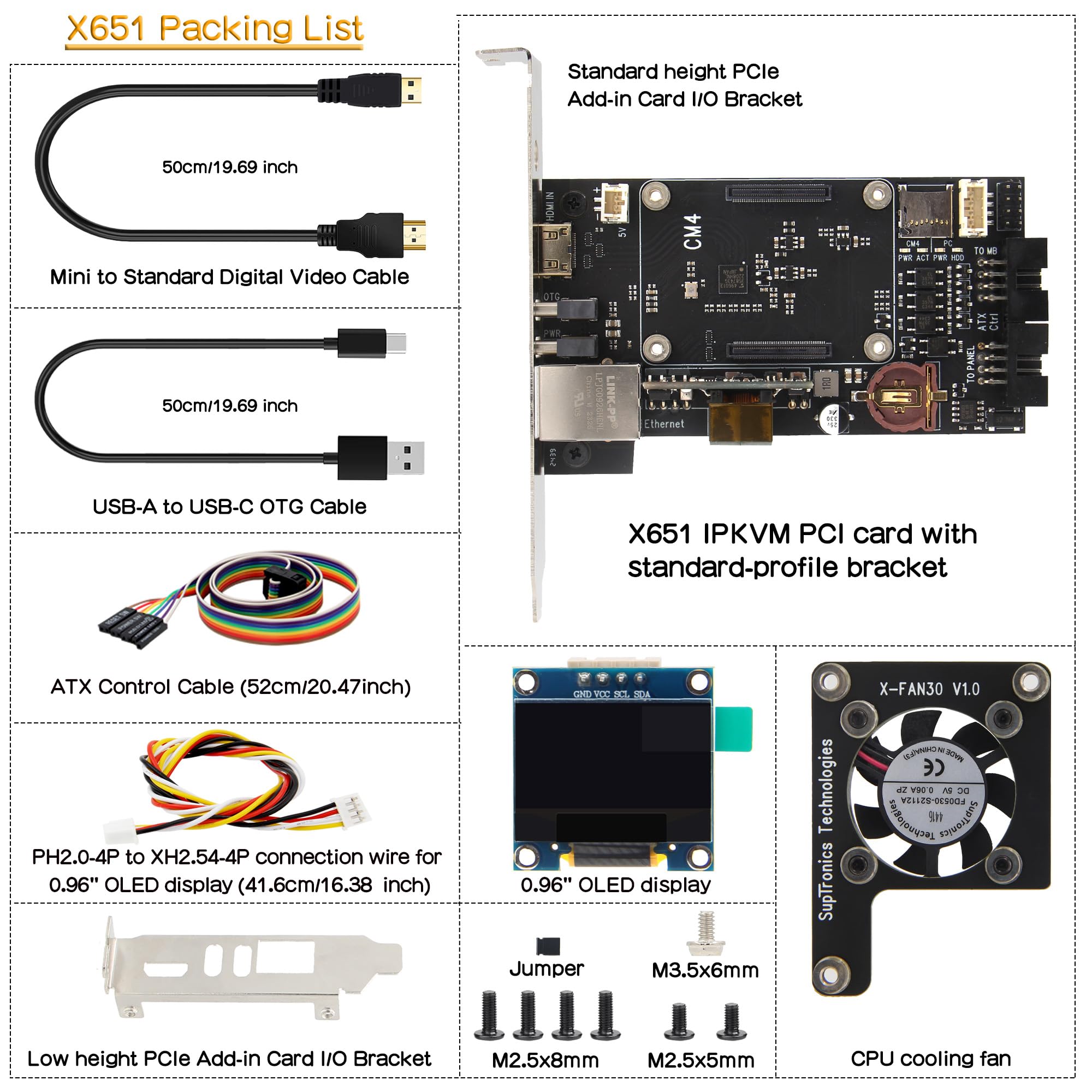 Geekworm X651 KVM Over IP Kit PCIe for Raspberry Pi Compute Module 4 CM4 | Supports KVM V3 OS，Integrated PoE & ATX Control，Video Capture via CSI, Not Include CM4