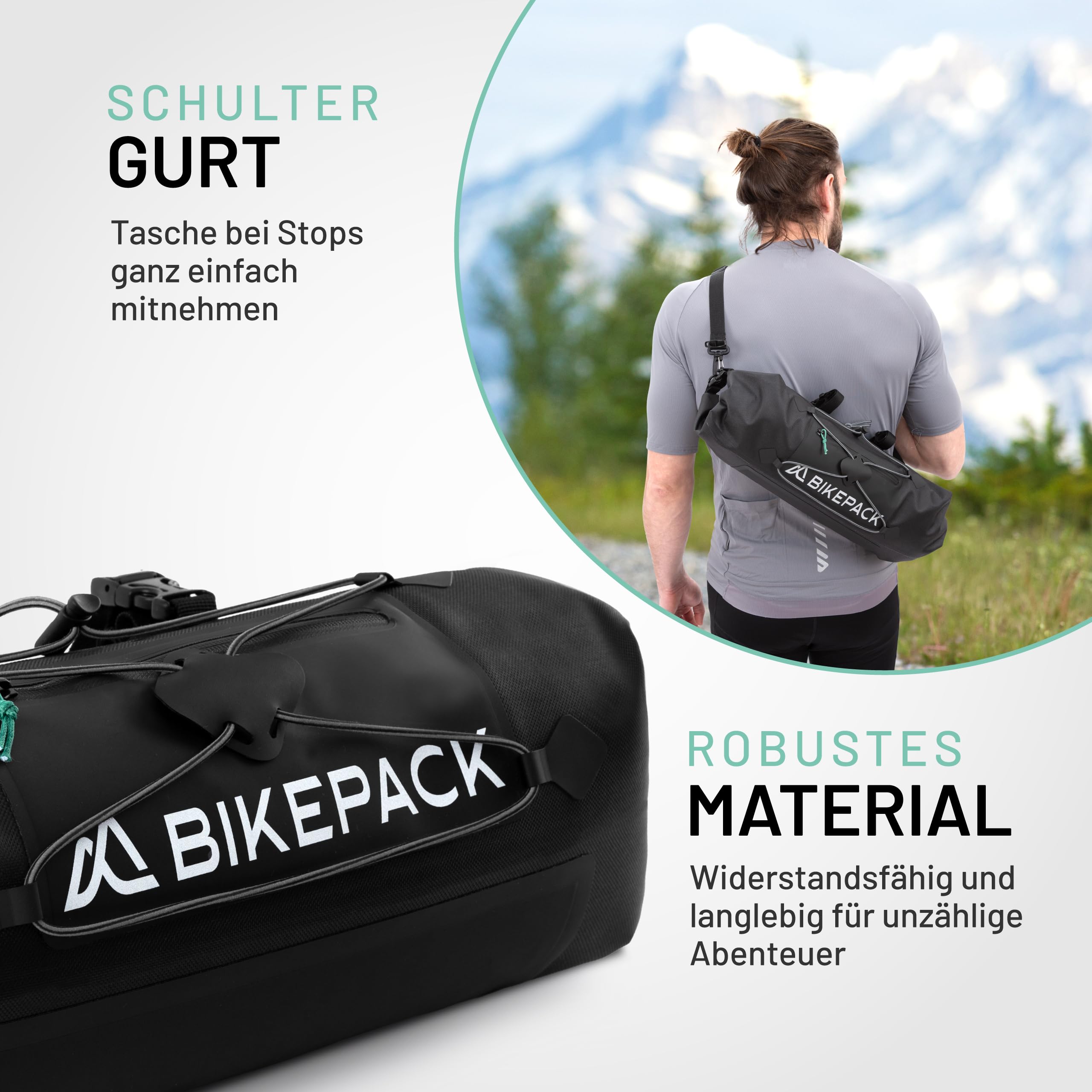 BIKEPACK Lenkertasche Fahrrad 9,5 L wasserdicht – Bikepacking-Rolle mit Innentrennung & Handyfach – Gravel, Rennrad, MTB, E-Bike (Packung mit 2)