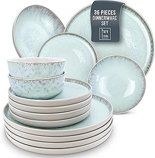 32 Piece Dinnerware Sets for 8 - Modern Style Stoneware Dinnerware Set - Scratch Resistant, Dishwasher Safe Plates and Bow...