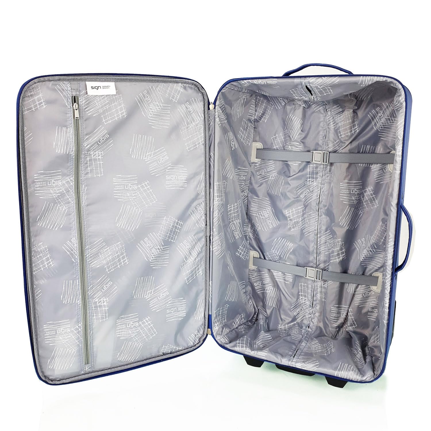 SIGN Stoffkoffer Trolley Reisekoffer Inline Rollen (Handgepäck-Mittel-Groß-Sehr Groß) (Blau, Großer Koffer (71cm))