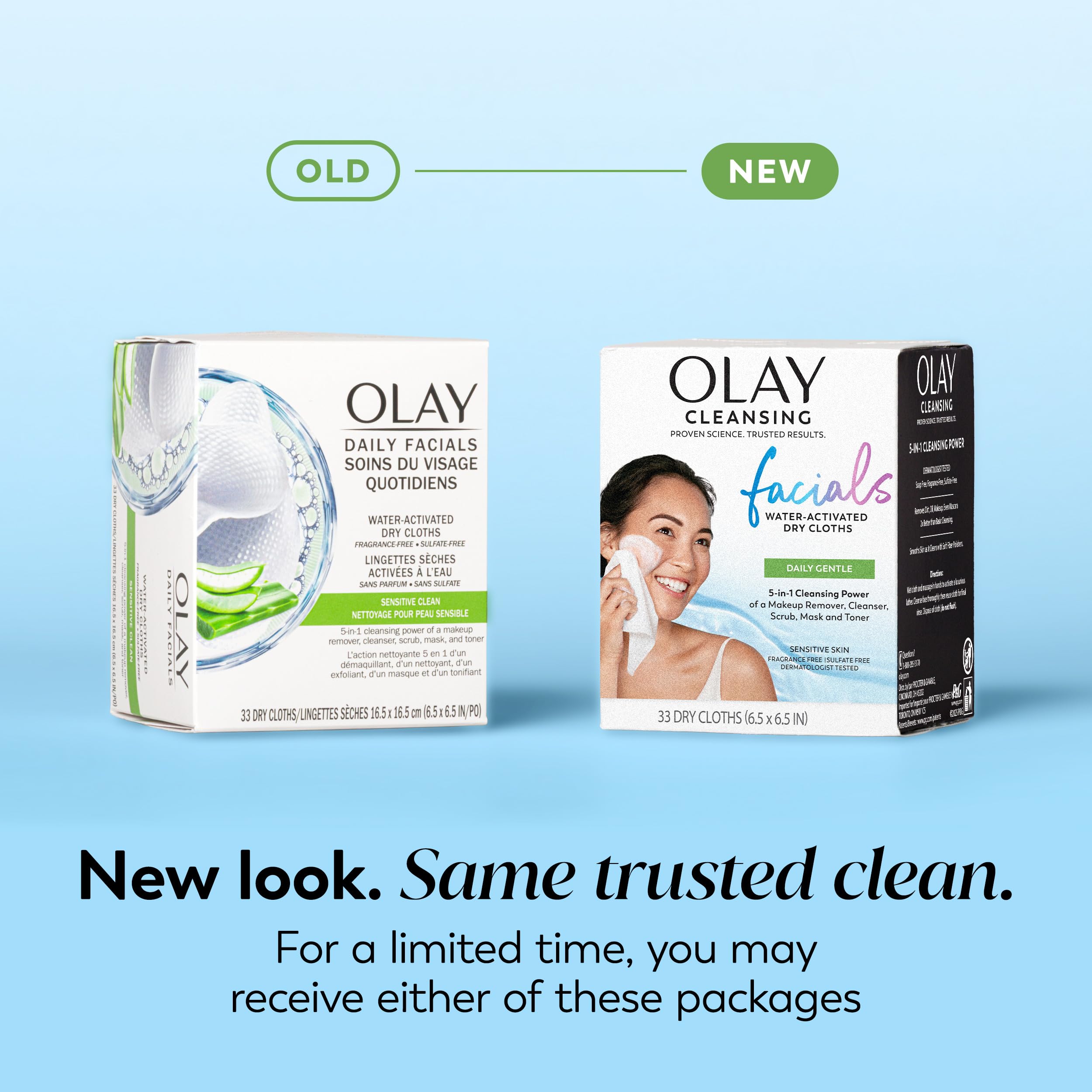 Daily Facials para piel sensible limpia, toallitas desmaquillantes, paños de limpieza sin jabón y sin fragancia, 33 unidades (paquete de 3)