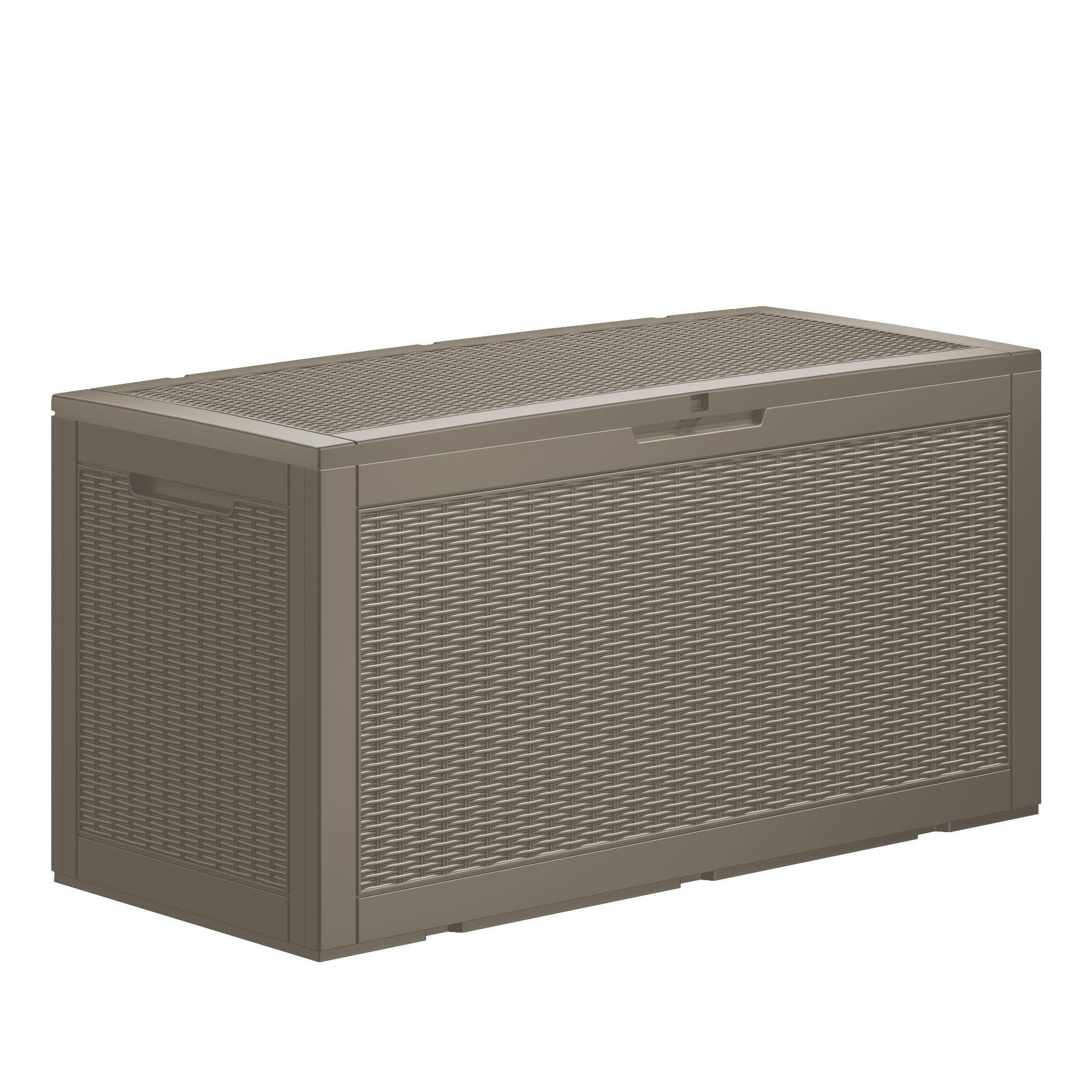 100GAL Brown Wicker - Textured Outdoor Deck Box with Lock - Waterproof, SGS - Approved UV Resistance, Aesthetic Storage for Patio Cushions and Decor, Quick and Easy to Set Up