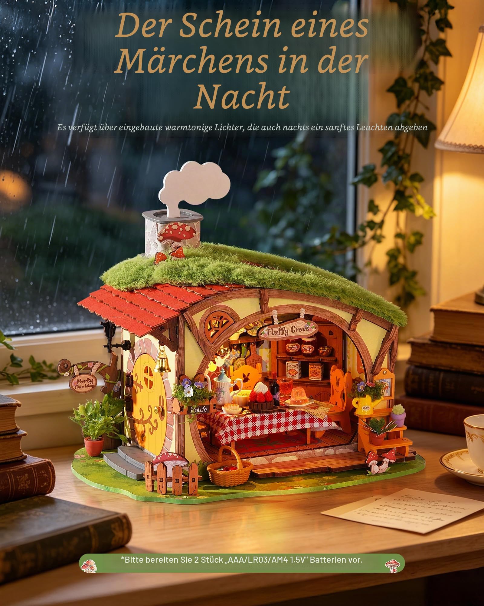 Rolife Holz Puppenhaus Flauschiger Hain Miniaturhaus Bausatz für Erwachsene Modellbausatz Märchen Bastelset für Erwachsene Naturhütte Stressabbau Wohn-Deko Kreative Geschenke zu Weihnachten
