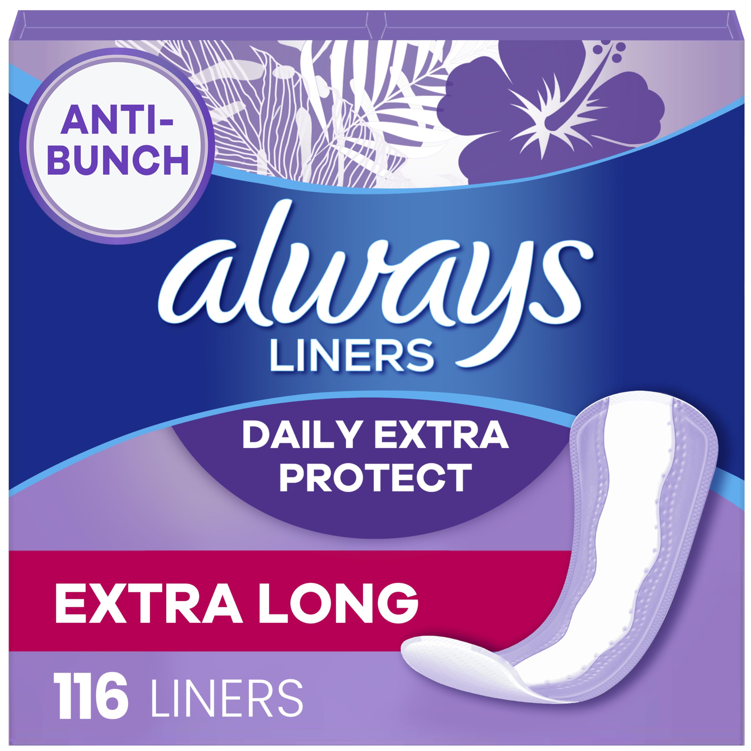 AlwaysDaily Extra Protect Liners, Extra Long Length, Unscented Panty Liners, 116 Count