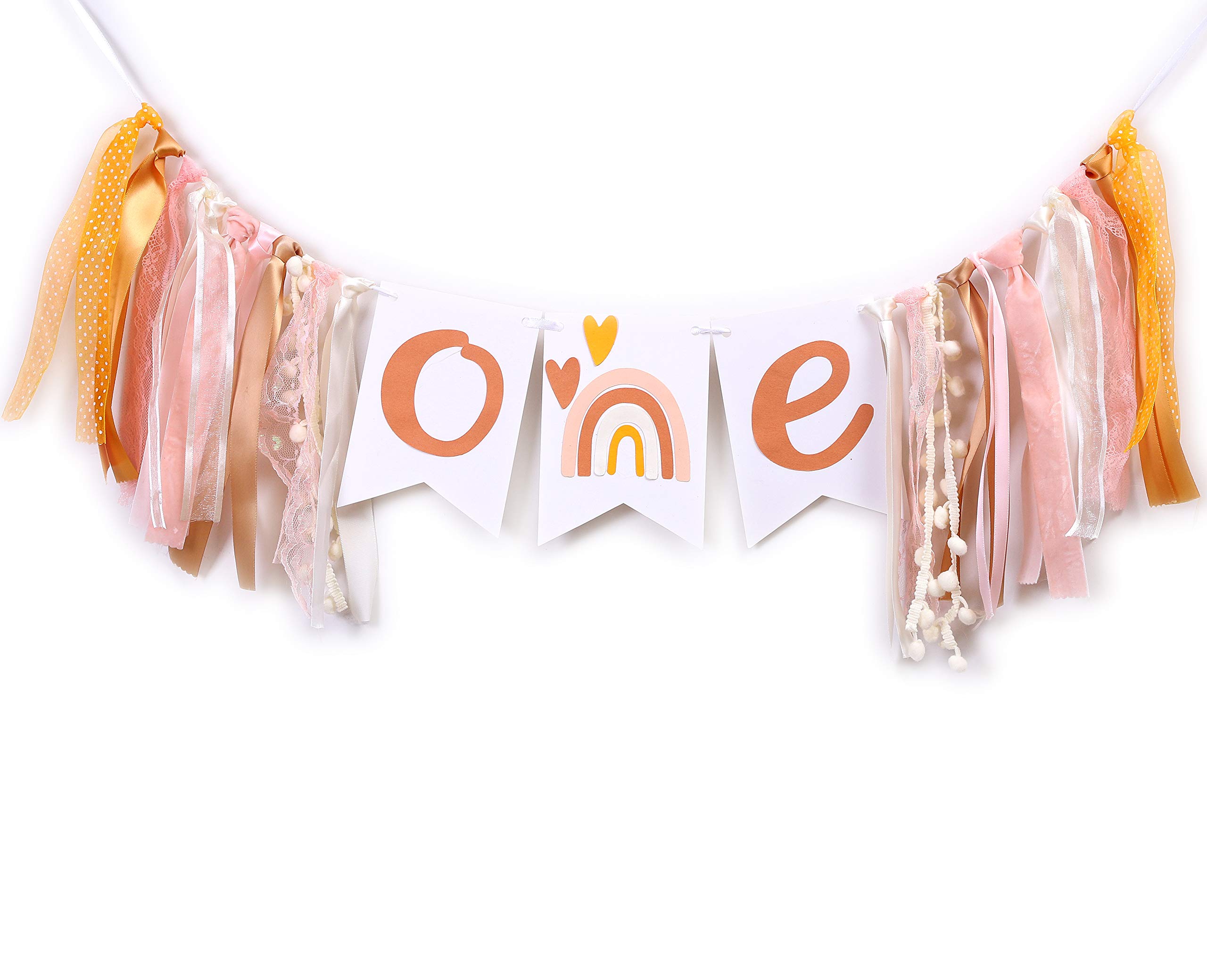 Bohemian Party Rainbow Birthday Banner -1st birthday high chair bunting decoration, silent and neutral modern girl, smash cake props, photographer photo props. (Bohemian Rainbow)