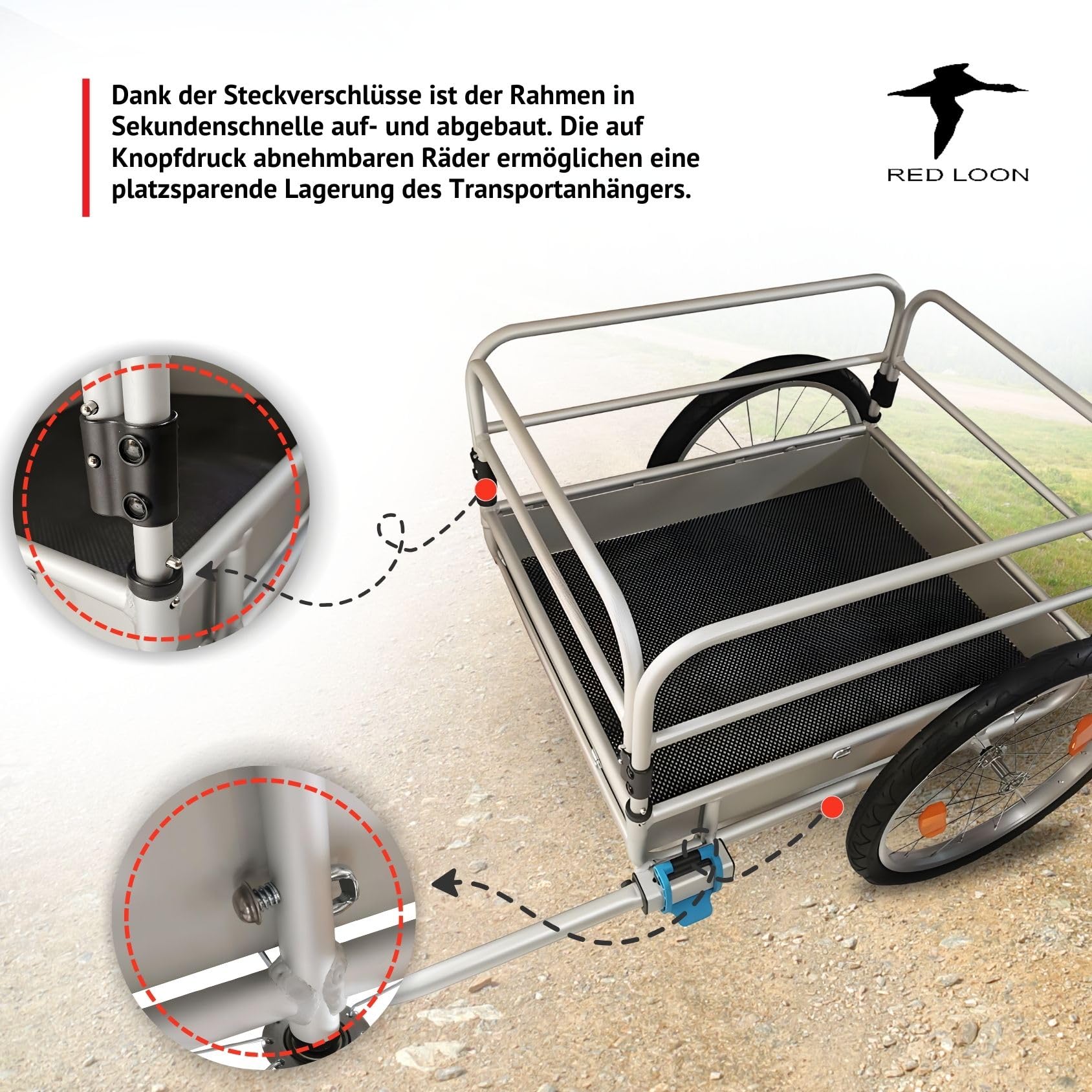 Red Loon BAC501 - Remolque para bicicleta, aluminio, extremadamente ligero, 140 litros, neumáticos de 20", para bicicletas de 26 a 29 pulgadas, para bicicletas de 26 a 29 pulgadas