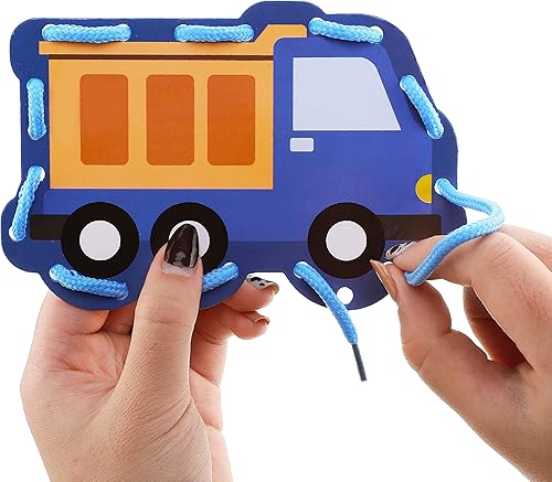Miniatura 4 de Zonon 8 tarjetas de cordones para niños, tarjetas de costura en 8 patrones, juegos de cordones para desarrollar imaginación, suministros educativos