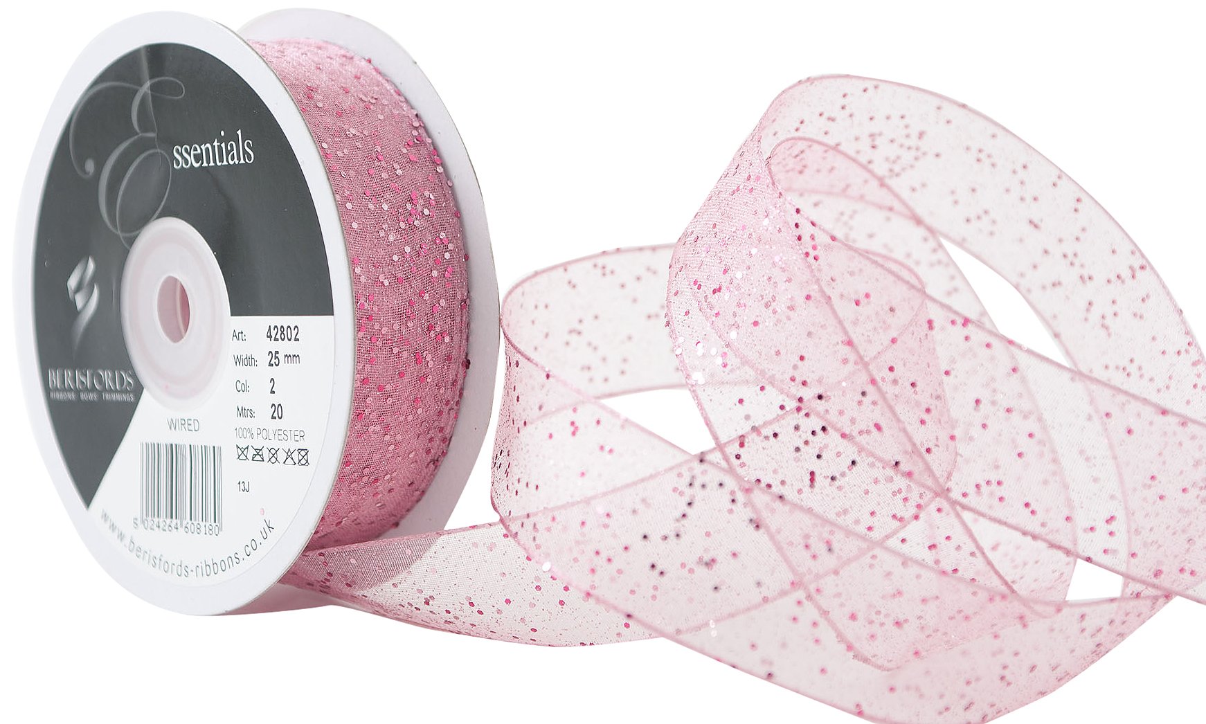 Berisfords 2 Pink Random Glitter Ribbon