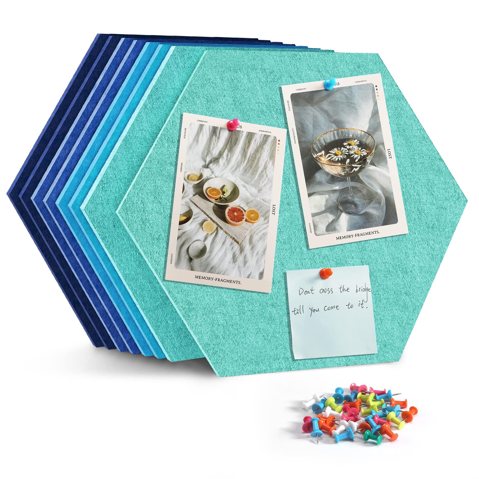 Uoisaiko 12" Large Bulletin Board with 30 Push Pins, Pack of 8 Hexagon Felt Pin Board Notice Boards for Home Office Kitchen, Felt Wall Tiles for