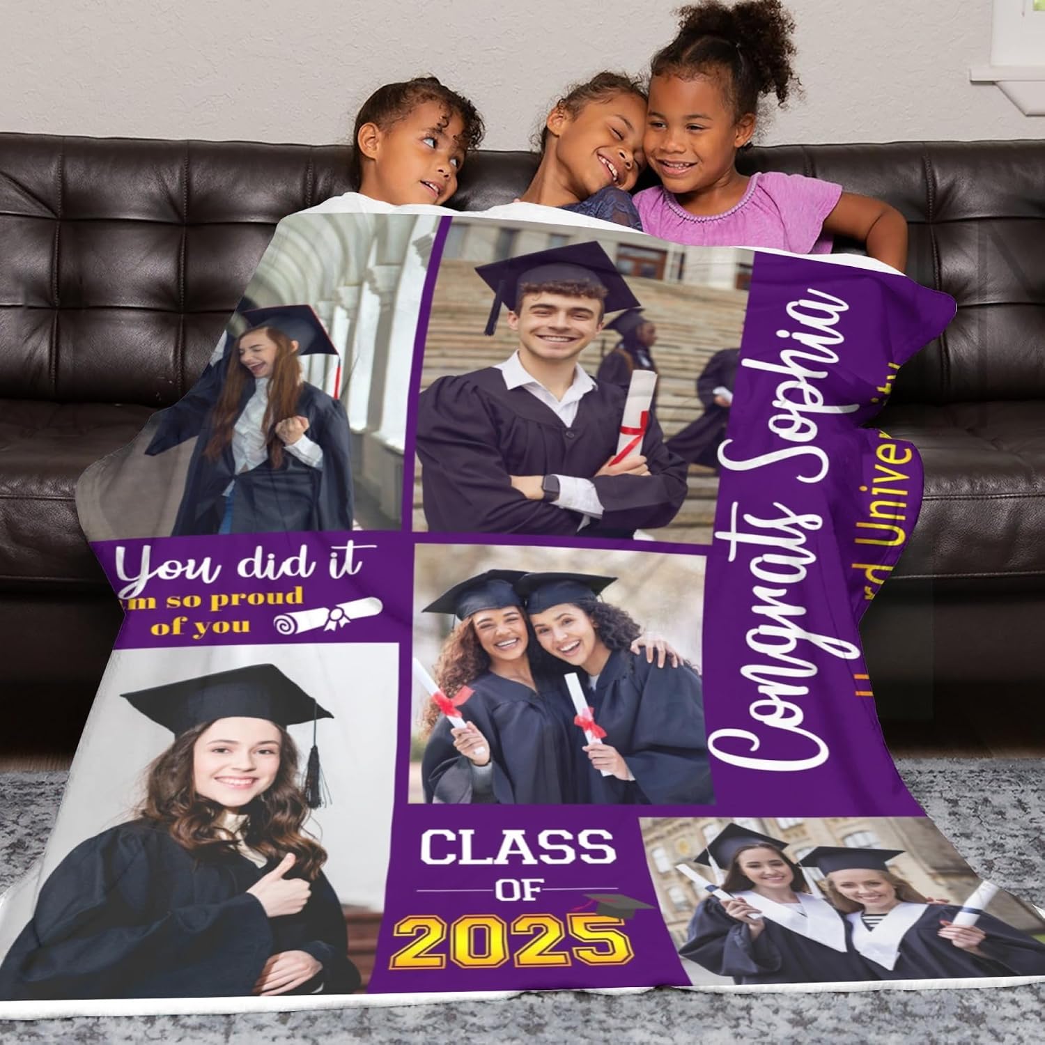 Artsadd Custom Graduation Blanket with Picture Collage Personalized Photo Blanket for Class of 2026 Graduates Customized Throw Blanket for Friends 2026 Graduates Classmates