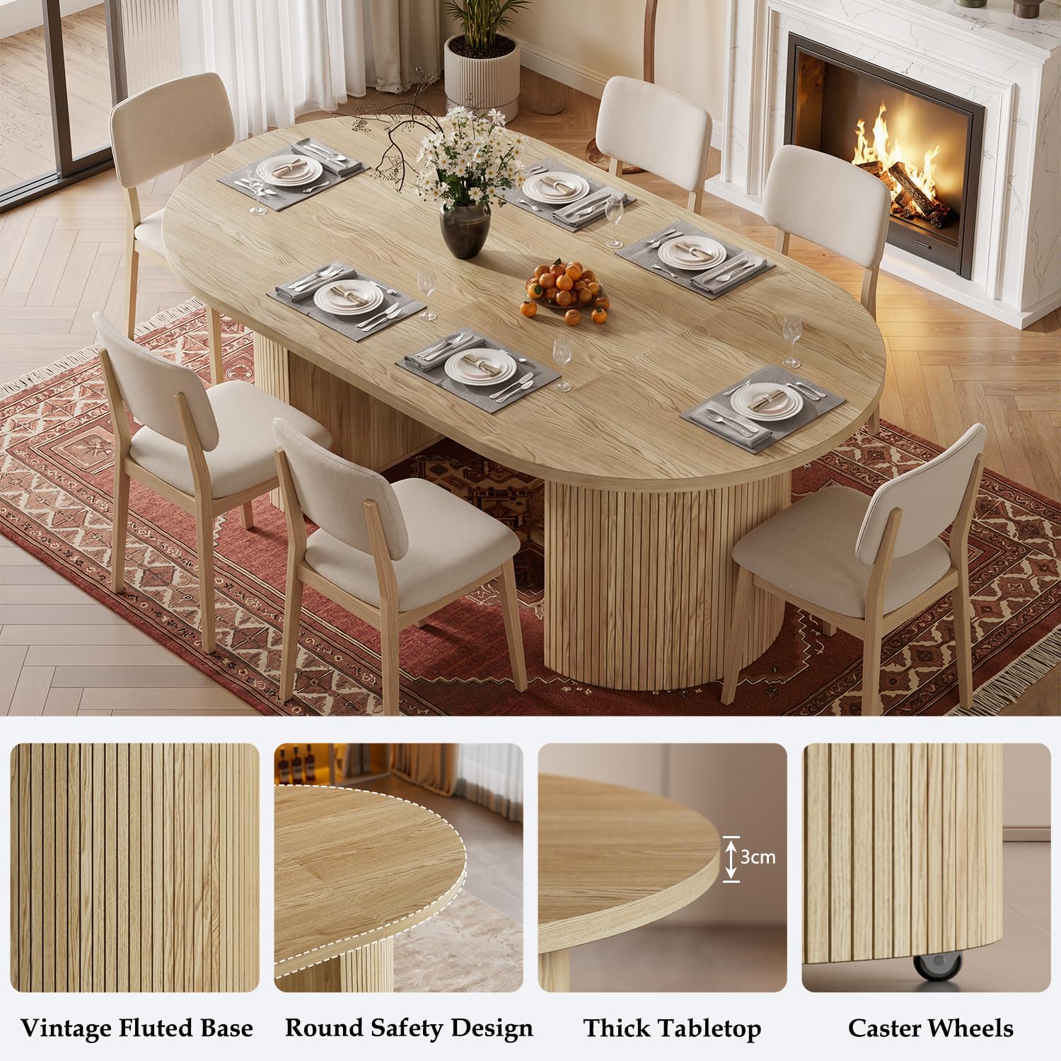 MSFE Mesa Comedor Extensible Mesa Redonda para 4-8 Personas Moderna Mesa de Cocina Ovalada Mesa Extensible Cocina Madera para la Sala de Estar y el Comedor, Sala de reuniones Ø100-180x100x75CM