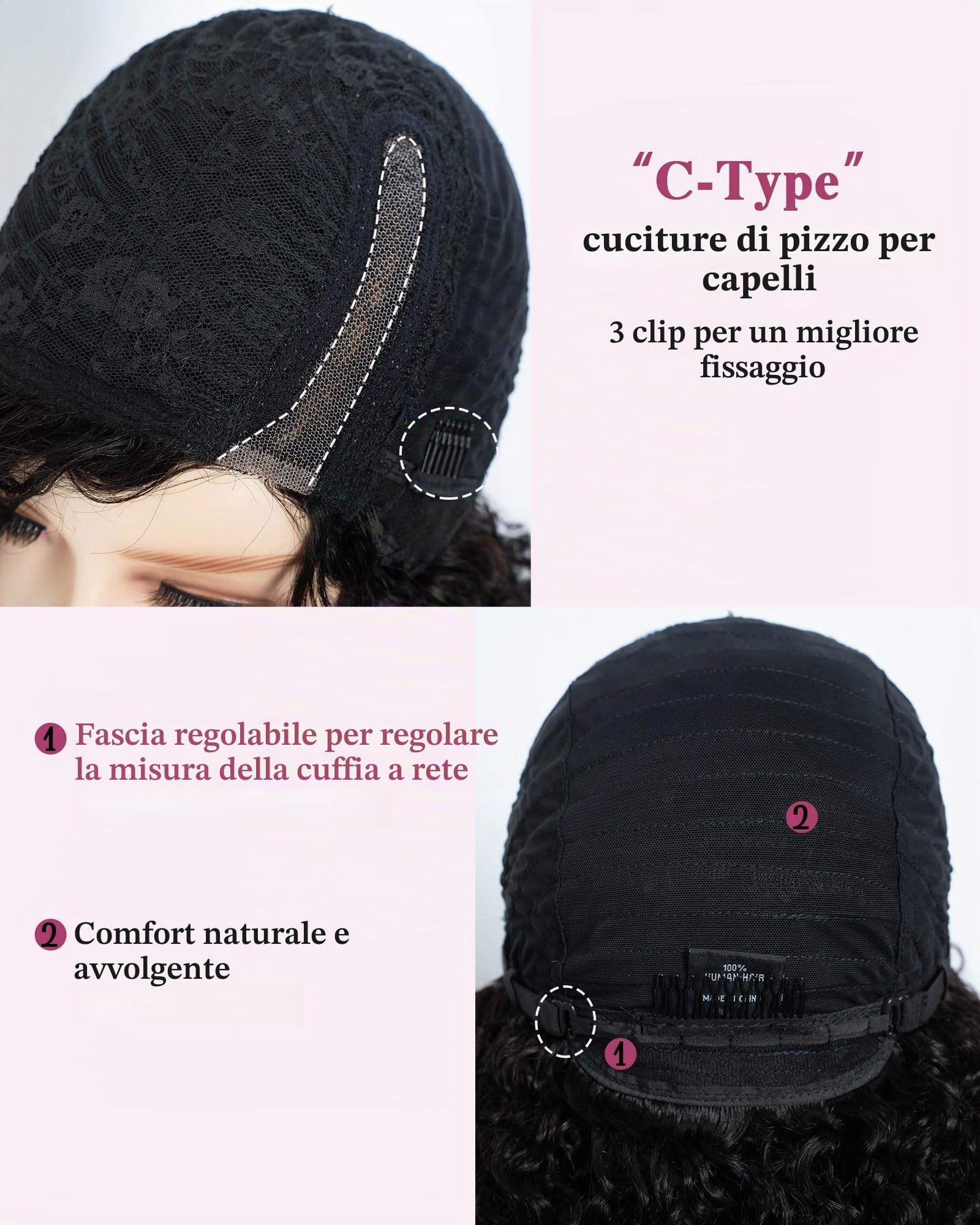 FASHION IDOL Parrucche corte di capelli umani ricci per donne che indossano e andano Deep Wave pizzo anteriore parrucca C parte 12" parrucca Pre spennato con capelli del bambino nero naturale densità