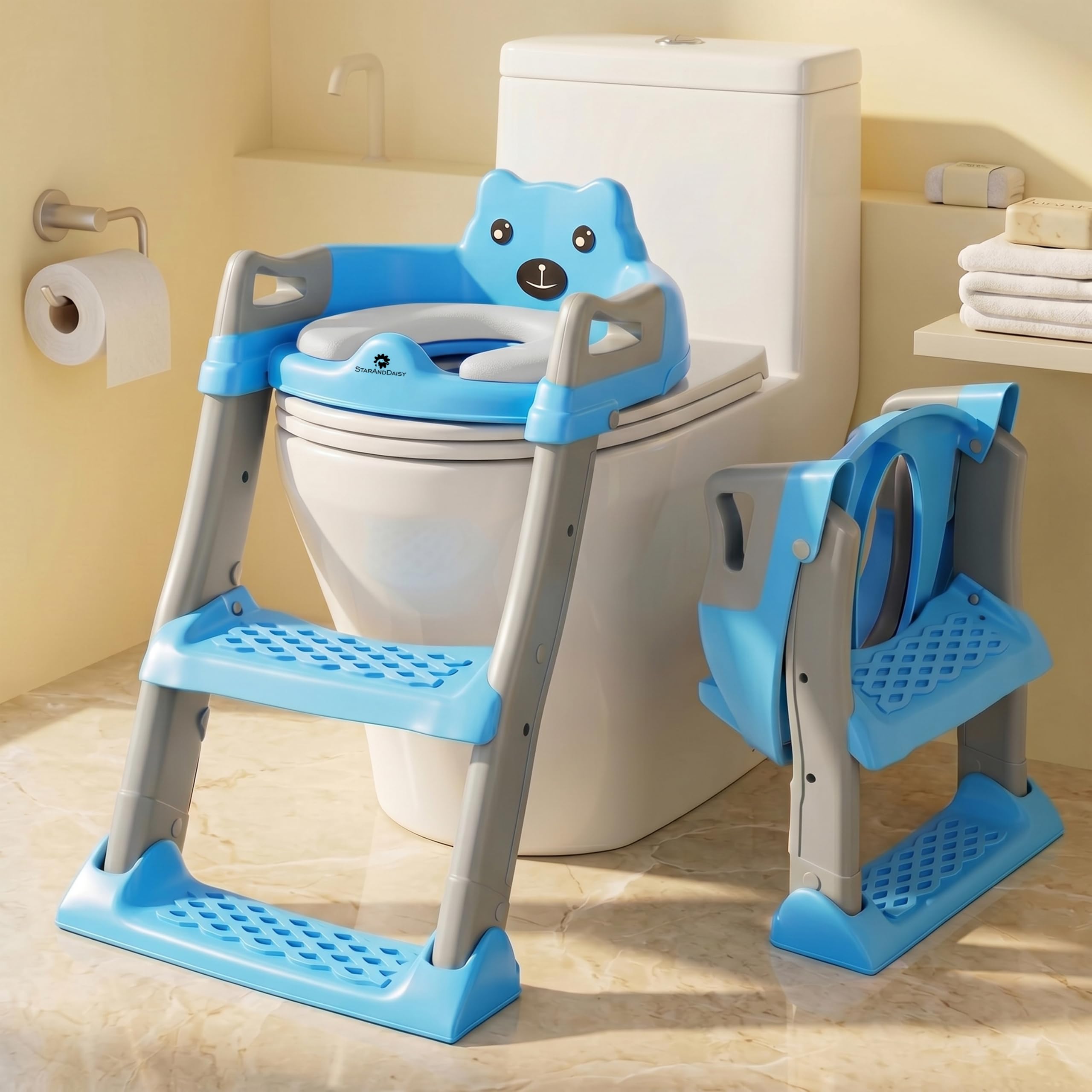 StarAndDaisy Potty Seat for Kids 1-3 Years | Toilet Seat for Kids with Height Adjustable & Removable Soft Cushion, Fits All Western Toilets seat (Blue-Grey)-image-26
