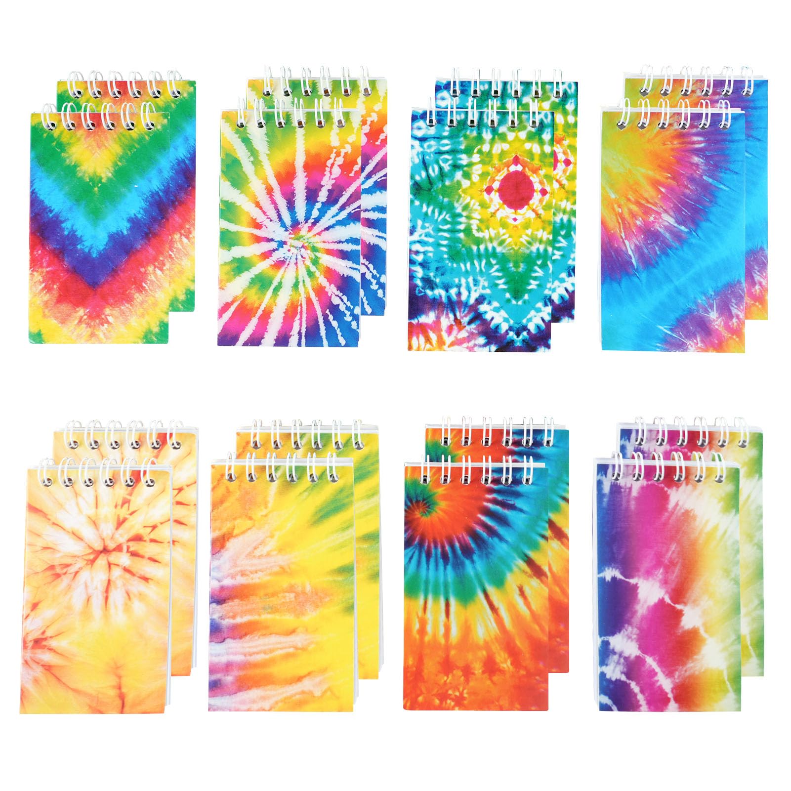 OZIO 16PCS Mini Tie Dye Notepads Multicolor Style Pocket Notebooks, Spiral Mini Notebook Pastel Art Party Small Notepad for Tie Dye Birthday Party