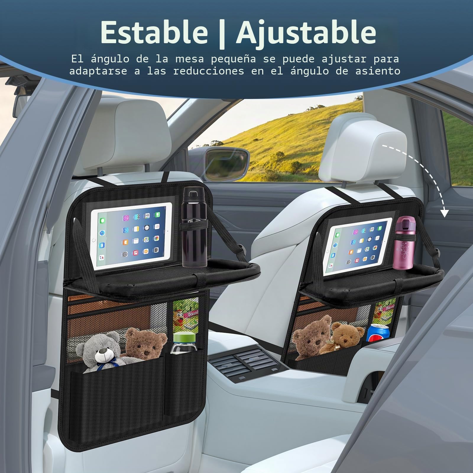 Organizador de asiento de coche, organizador de asiento de coche, protección para respaldo grande, para niños, multifuncional, resistente al agua, organizador de asiento trasero con mesa