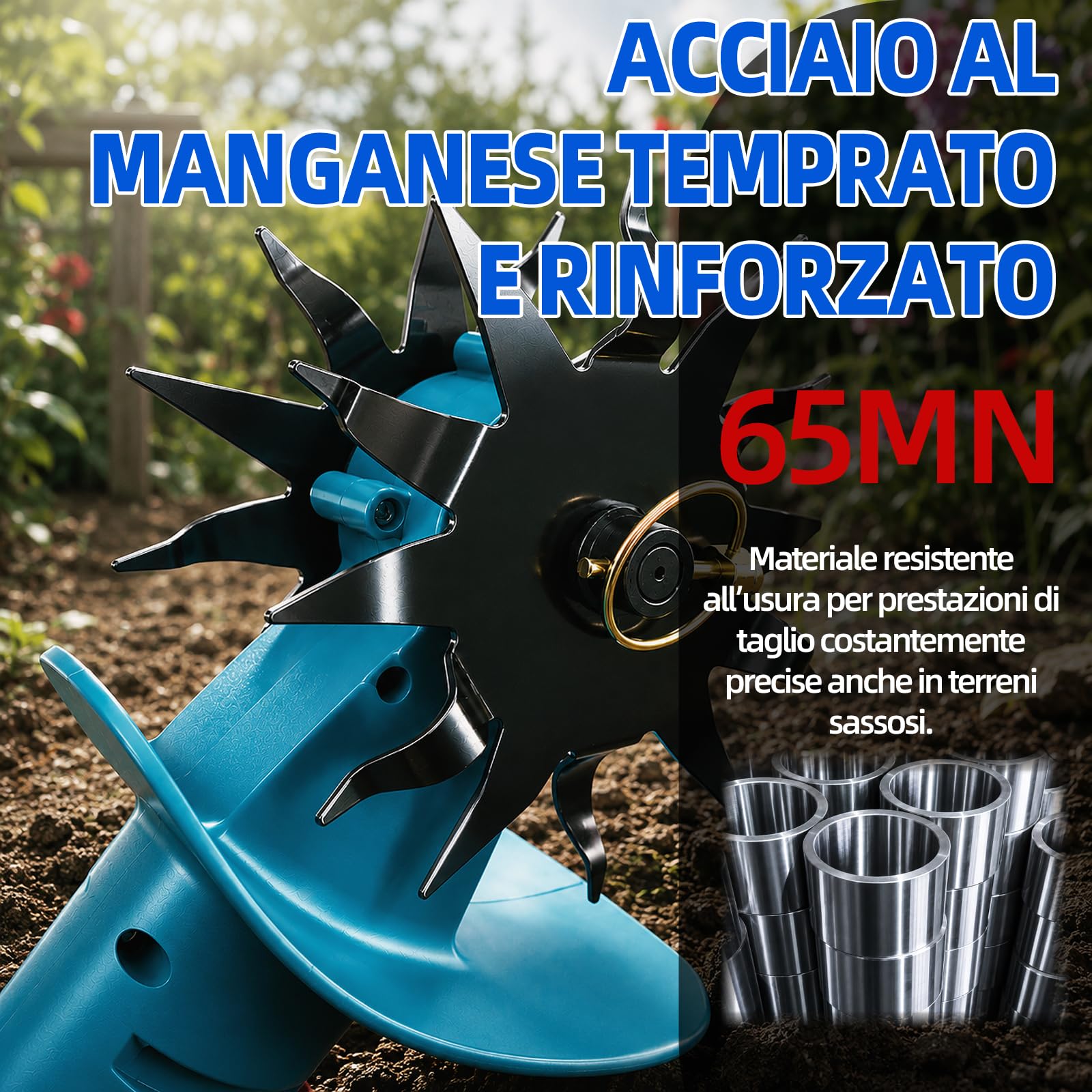 Motozappa portatile senza fili 350W – Fresatrice da giardino con 4 lame – Profondità di lavoro 195mm, larghezza 160mm – Alimentazione 18V (corpo solo, batteria non inclusa)