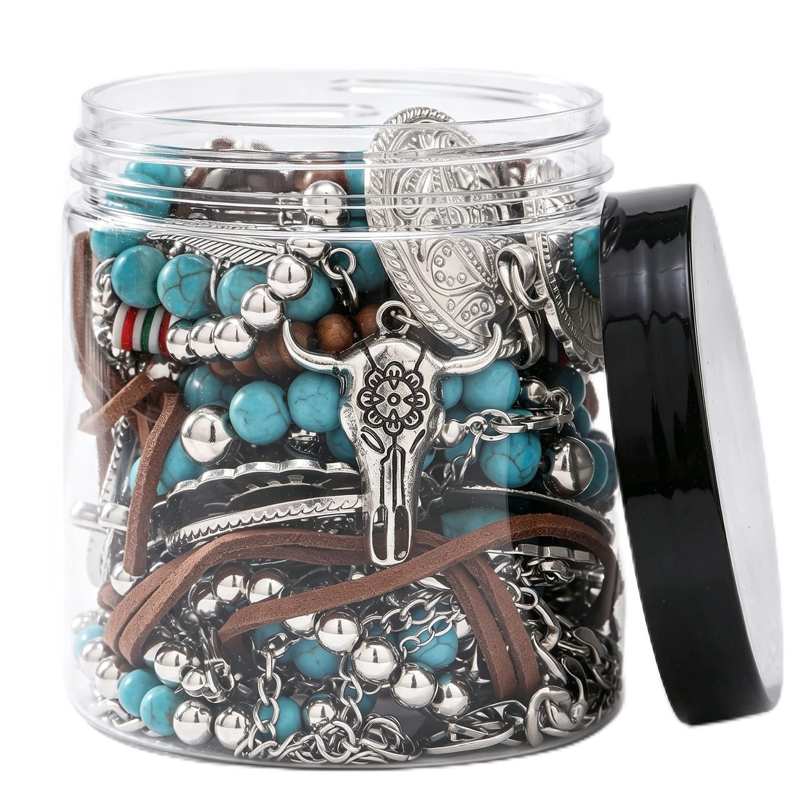 Mystery Jewelry Jar for Women - 17–18 Pcs Turquoise Surprise Vintage Jewelry Box Boho Gift Set Multi Style with Necklaces Earrings Rings Bracelets, Unique Birthday Friendship Gift for Her