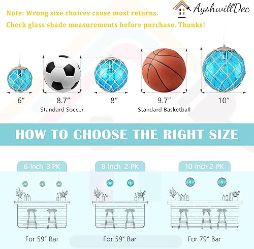 Miniatura 4 de Lámpara colgante costera azul de 10 pulgadas para isla de cocina, lámpara de techo de globo de vidrio oceánico, lámpara de techo para casa de playa,