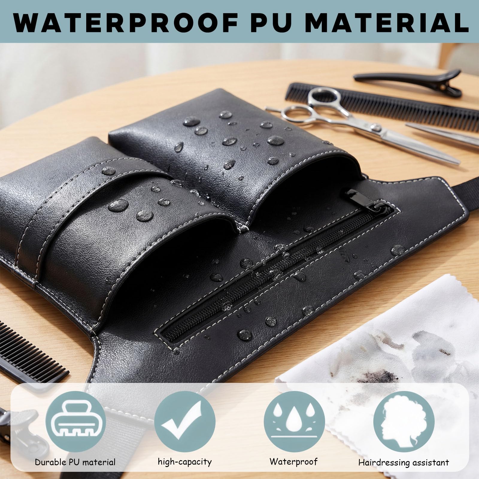 Friseur Tasche, Borsa da Parrucchiere, Borsa Porta Attrezzi per Parrucchieri, Borsa da Parrucchiere in PU Nero, Grande Cintura Portatile Nera per Forbici, Pettini e Utensili da Parrucchiere