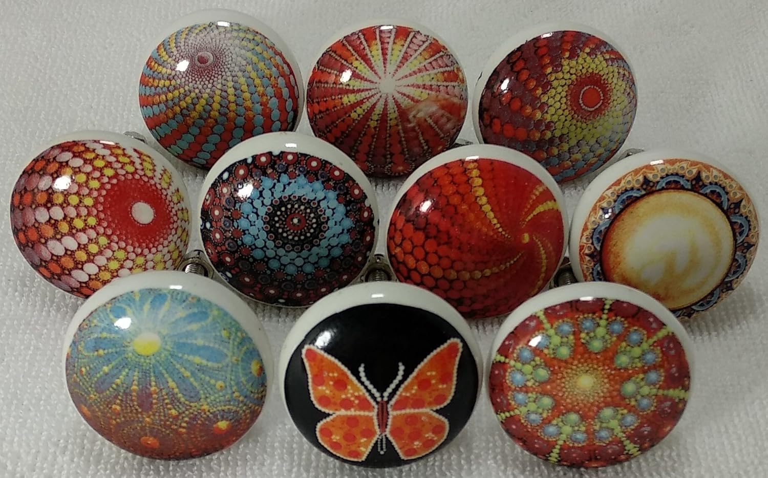 Handmade Ceramic Multicolor Round knobs Pulls Cabinet Knobs Kitchen Knobs Bathroom Pulls (Mandala 11)