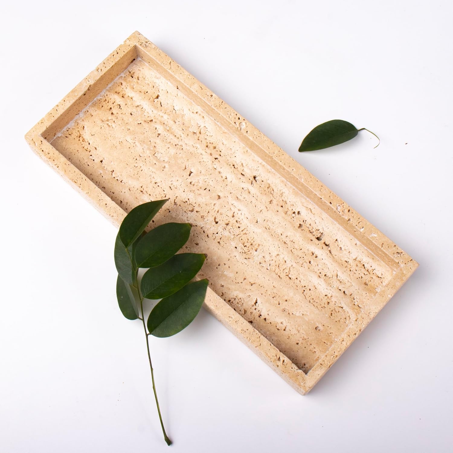 Marble Vanity Tray Italy Natural Travertine Stone Decorative Tray for Perfume, Cosmetic and Kitchen Organization, Coffee Table Display Beige