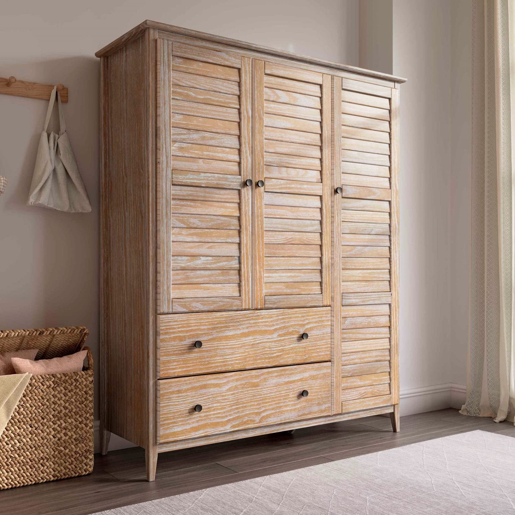 Grain Wood Furniture Greenport 3-Door Wardrobe, Brushed Driftwood