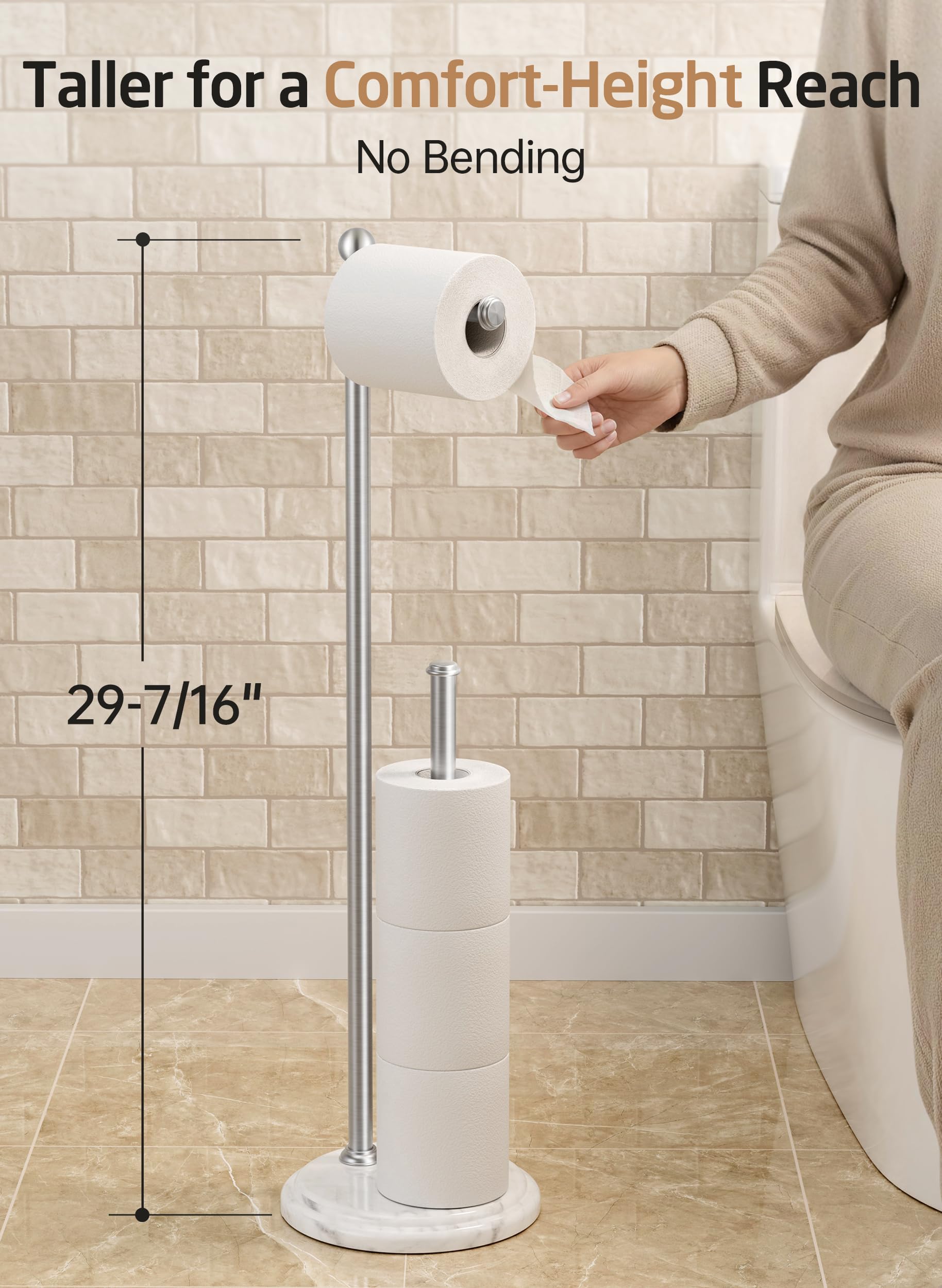 KES Portarrollos de papel higiénico de pie, soporte para rollos de papel higiénico de acero inoxidable con base de mármol, portarrollos de papel higiénico extra estable para 5 ruedas, cepillado