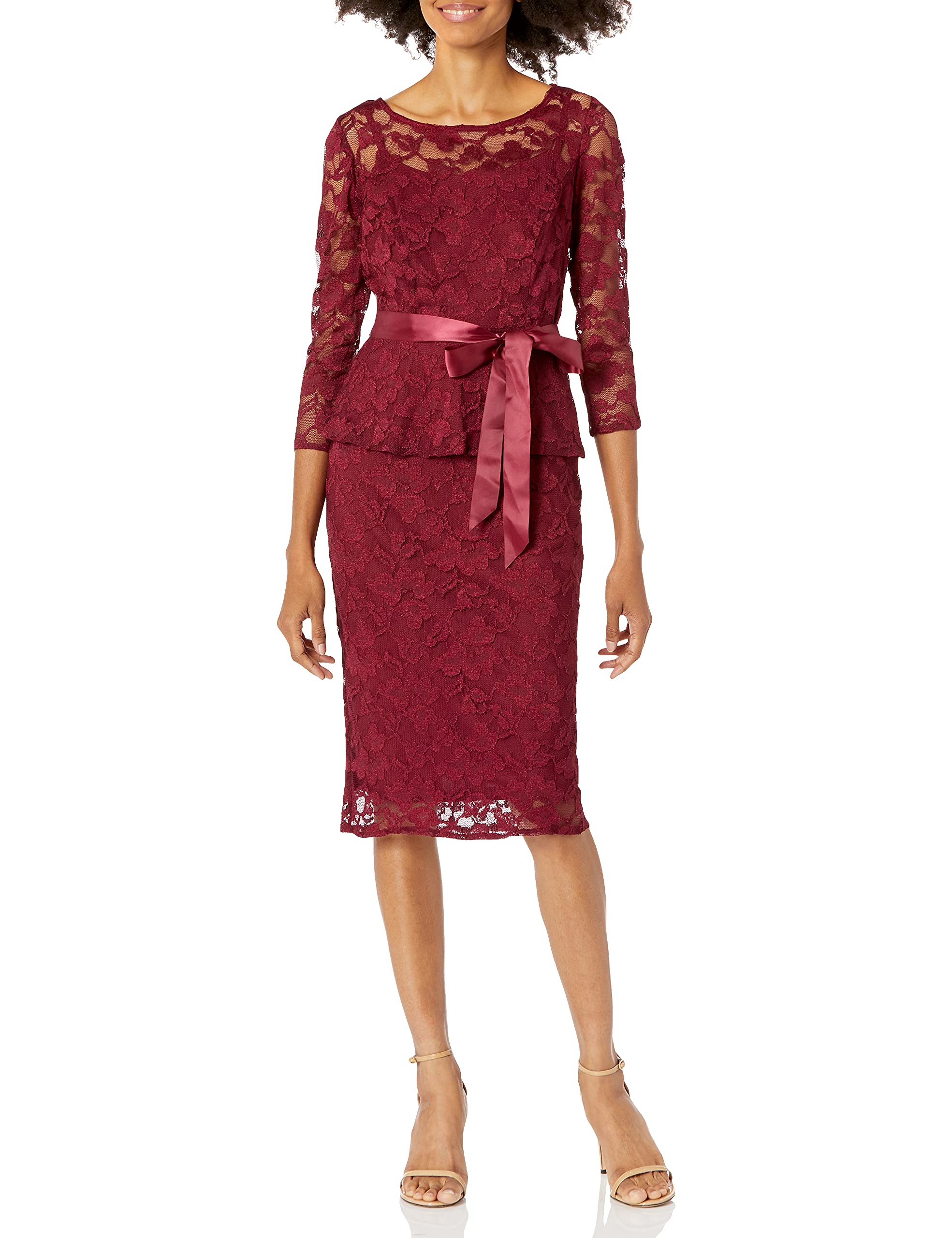 Chetta BWomen's Plus Size 3/4 Sleeve Lace Peplum Dress