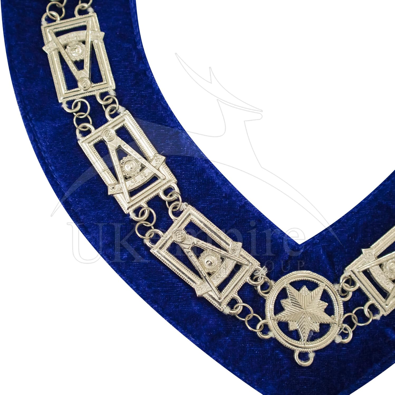 Premium Masonic Past Master Blue Lodge Chain Collar Silver Plated (Blue Velvet Backing) – Freemasons Collars