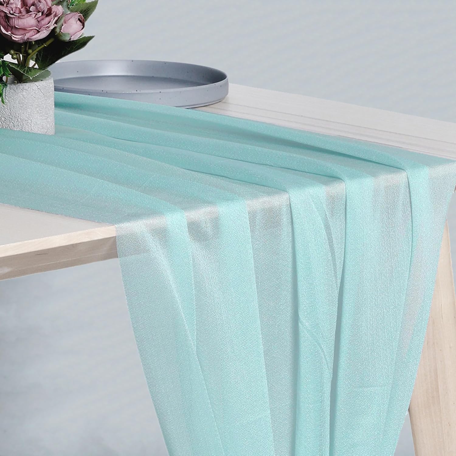 MDS 20 Pack 10ft Chiffon Table Runner 29 x120 Inches Sheer Wedding Runner Romantic Rustic Table Runner for Wedding Decorations, Birthday Parties, Bridal Shower Party Arch Decor - Teal