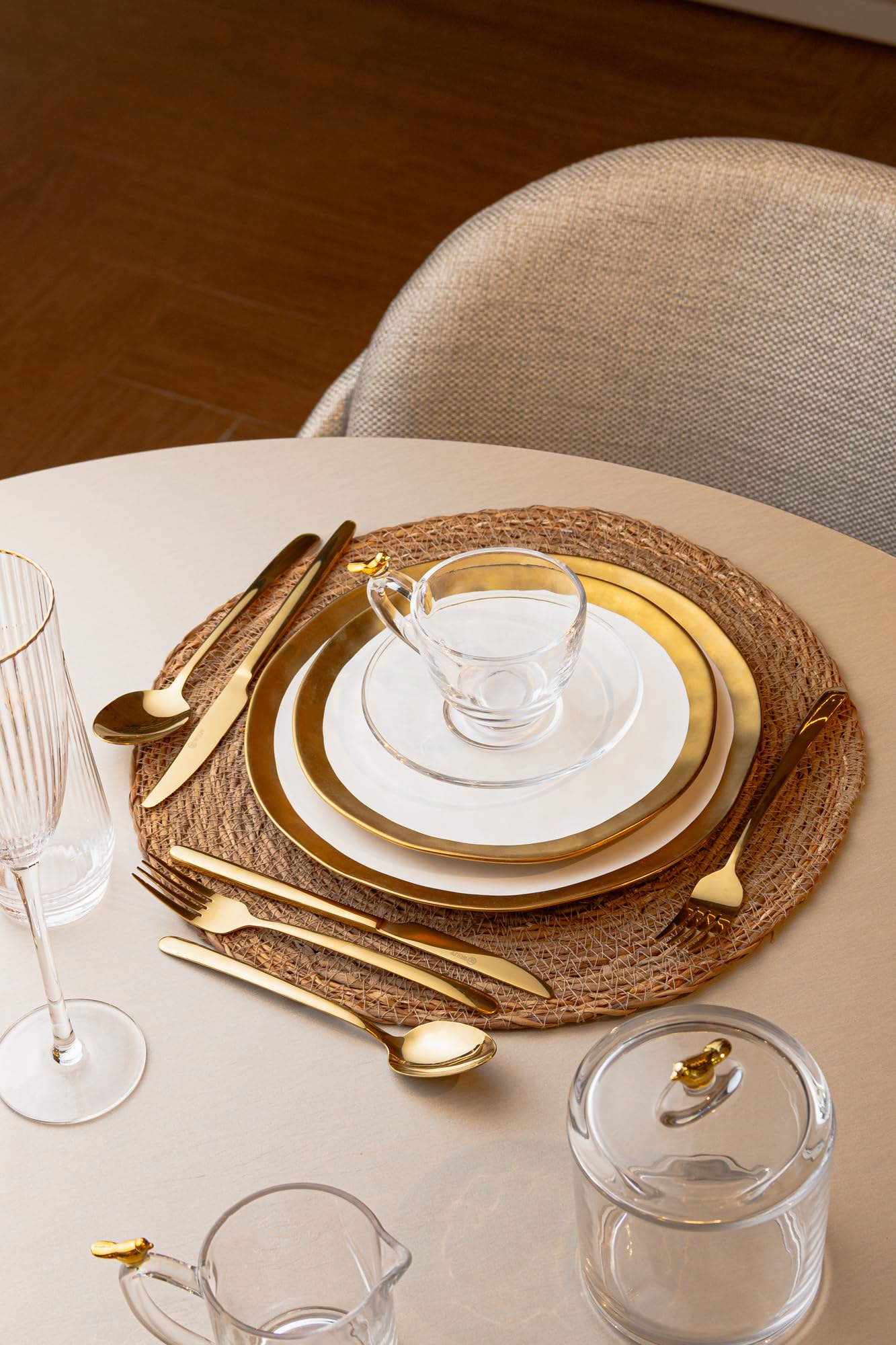 WOLFF - Conjunto 6 Garfos para Sobremesa Dourado Viena Aço Inox