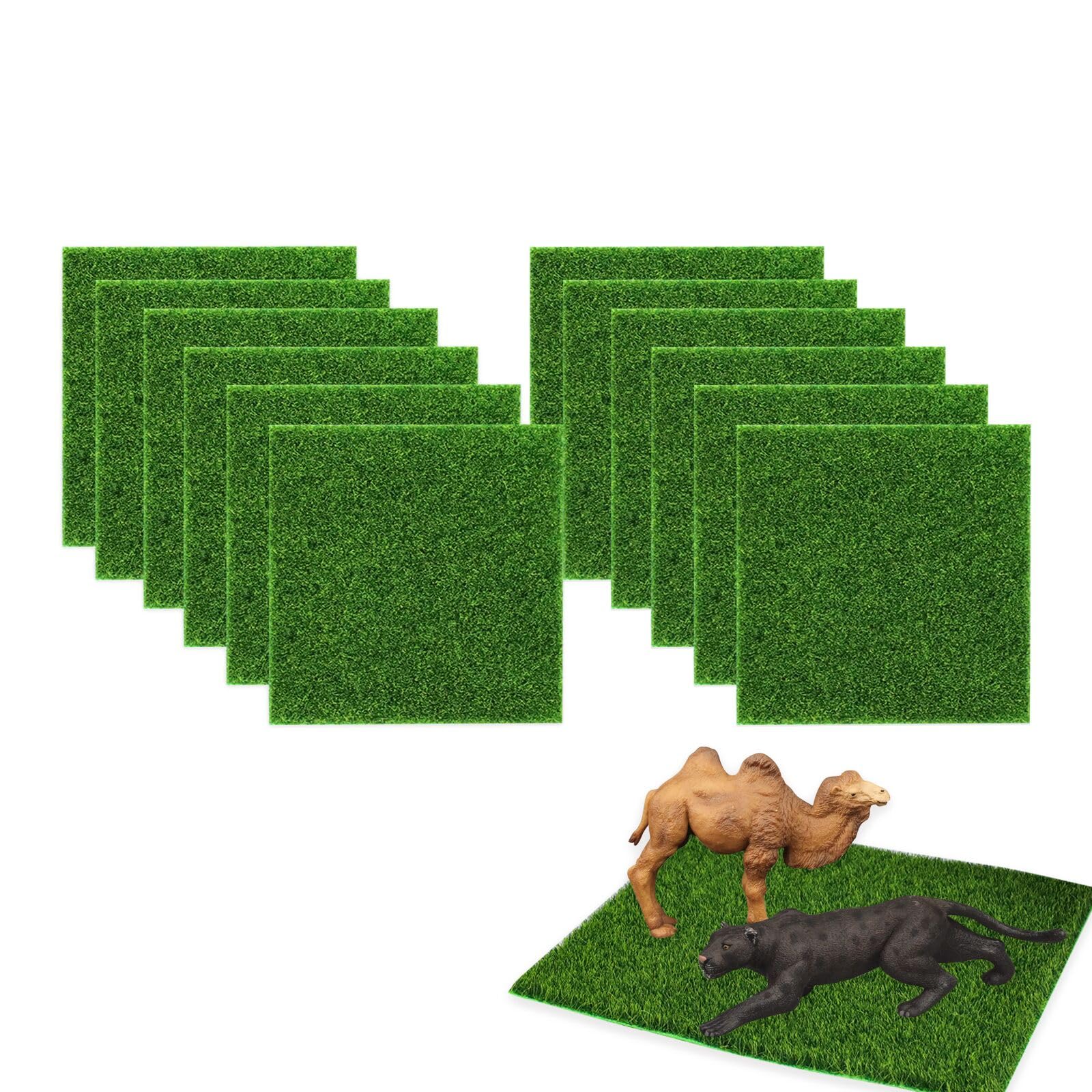 Lucxhcky Green 12Pcs Fake Grass Craft Mats - Mossy Artificial Turf, Premium Fairy Garden Grass & Dollhouse For Mini Diy Projects, Small Garden Ornaments (15 X 15Cm 12Pcs)