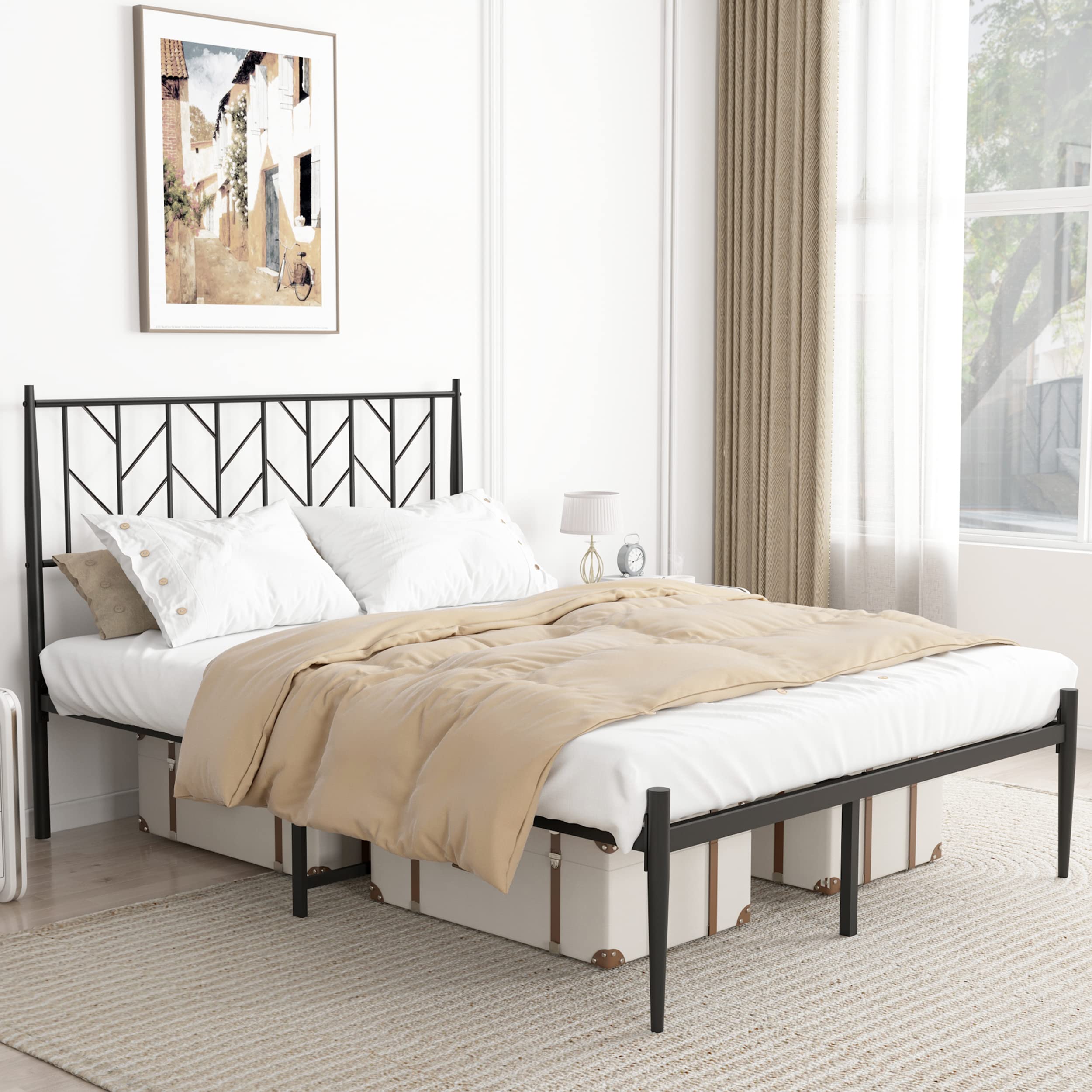 Buy Full Size Bed Frame with Storage Black Heavy Duty Metal Full Size Mattress Frame with