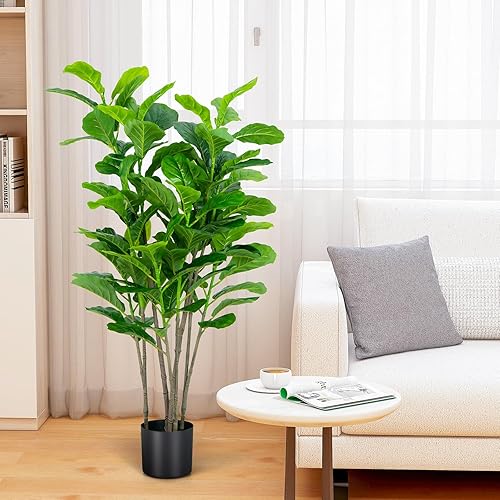 Miniatura 2 de Paquete de 2 árboles de ficus artificiales de hoja de violín de 51 pulgadas, con 100 hojas, árboles falsos decorativos para interiores